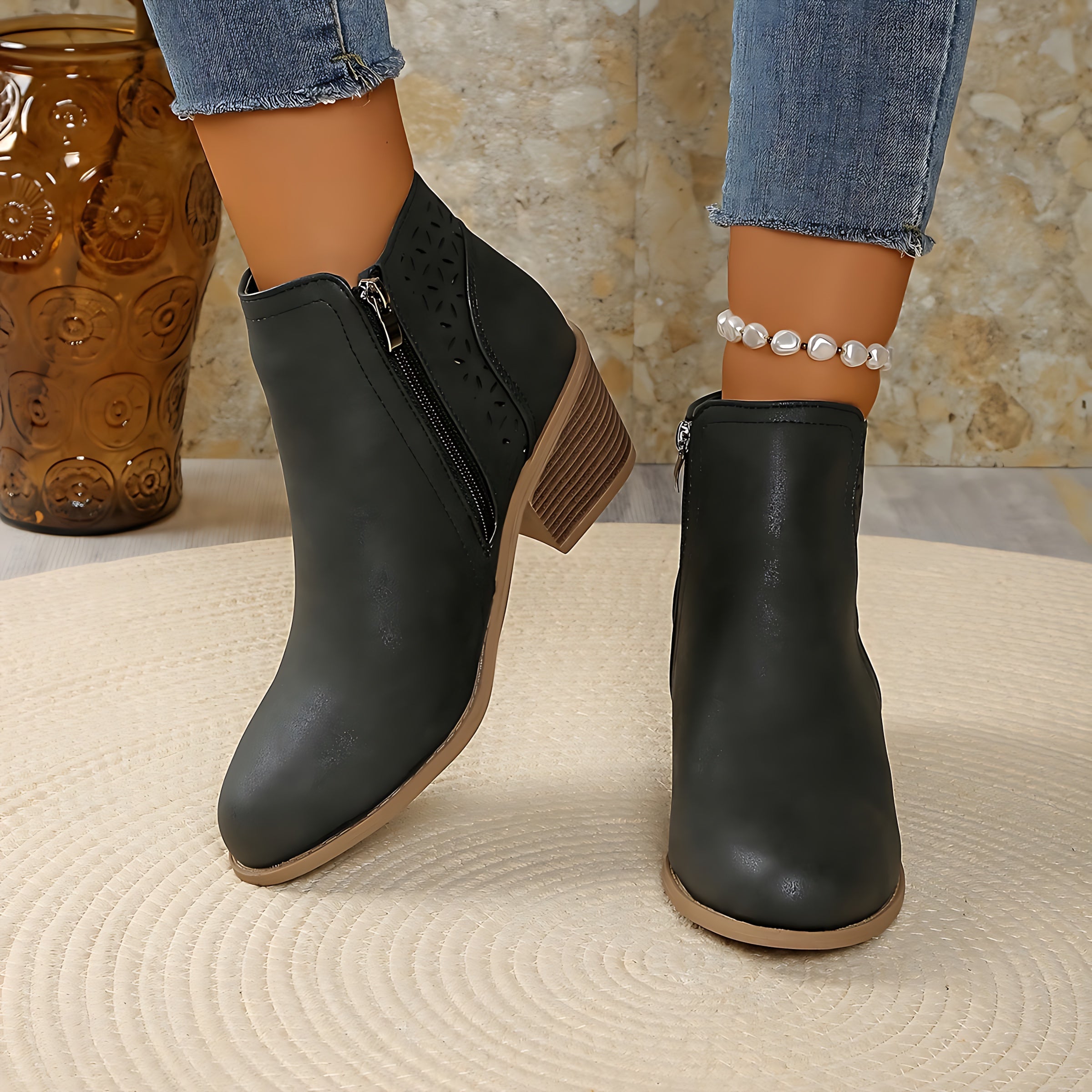 Paloma – Embossed Block Heel Ankle Boots