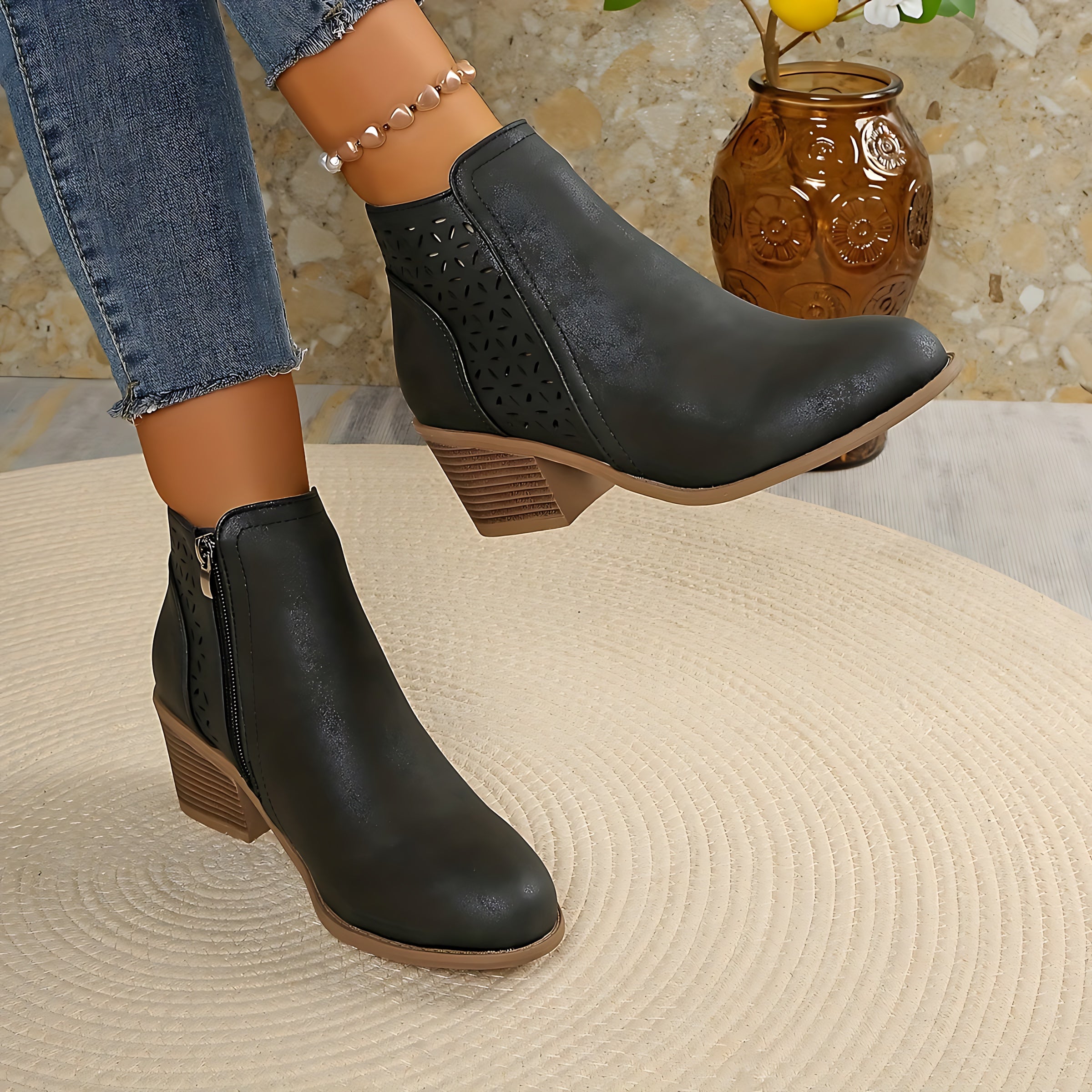 Paloma – Embossed Block Heel Ankle Boots