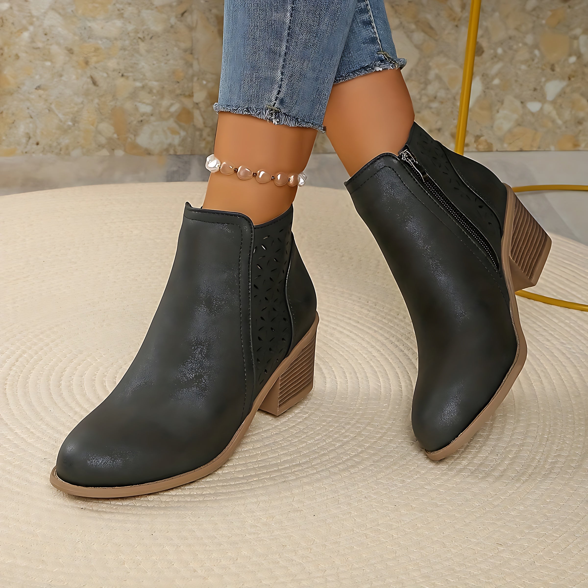 Paloma – Embossed Block Heel Ankle Boots