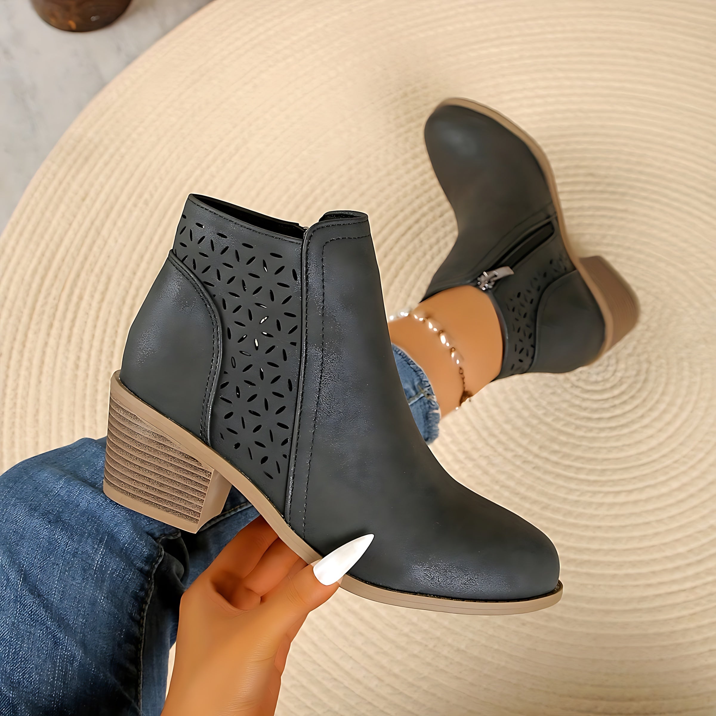 Paloma – Embossed Block Heel Ankle Boots