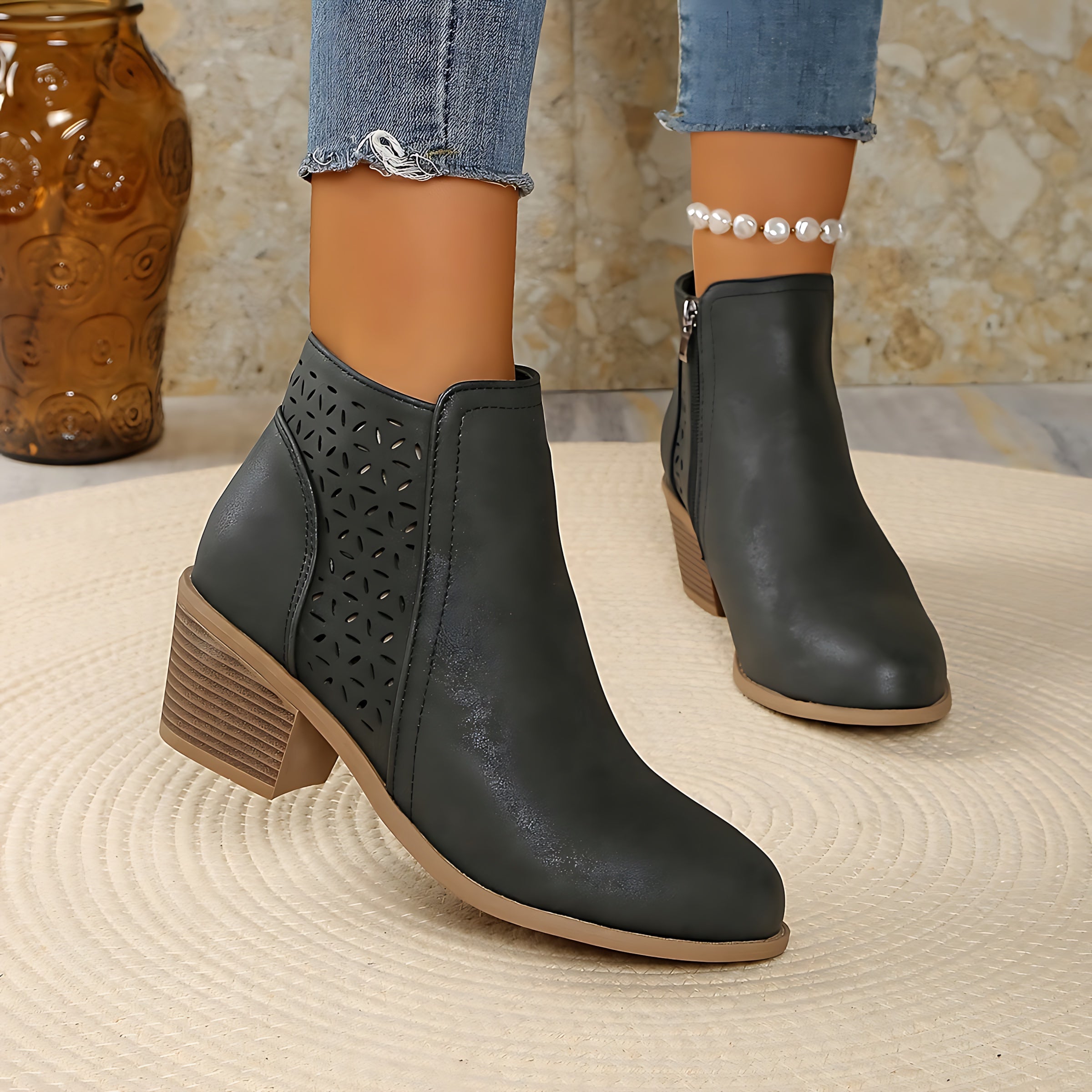 Paloma – Embossed Block Heel Ankle Boots