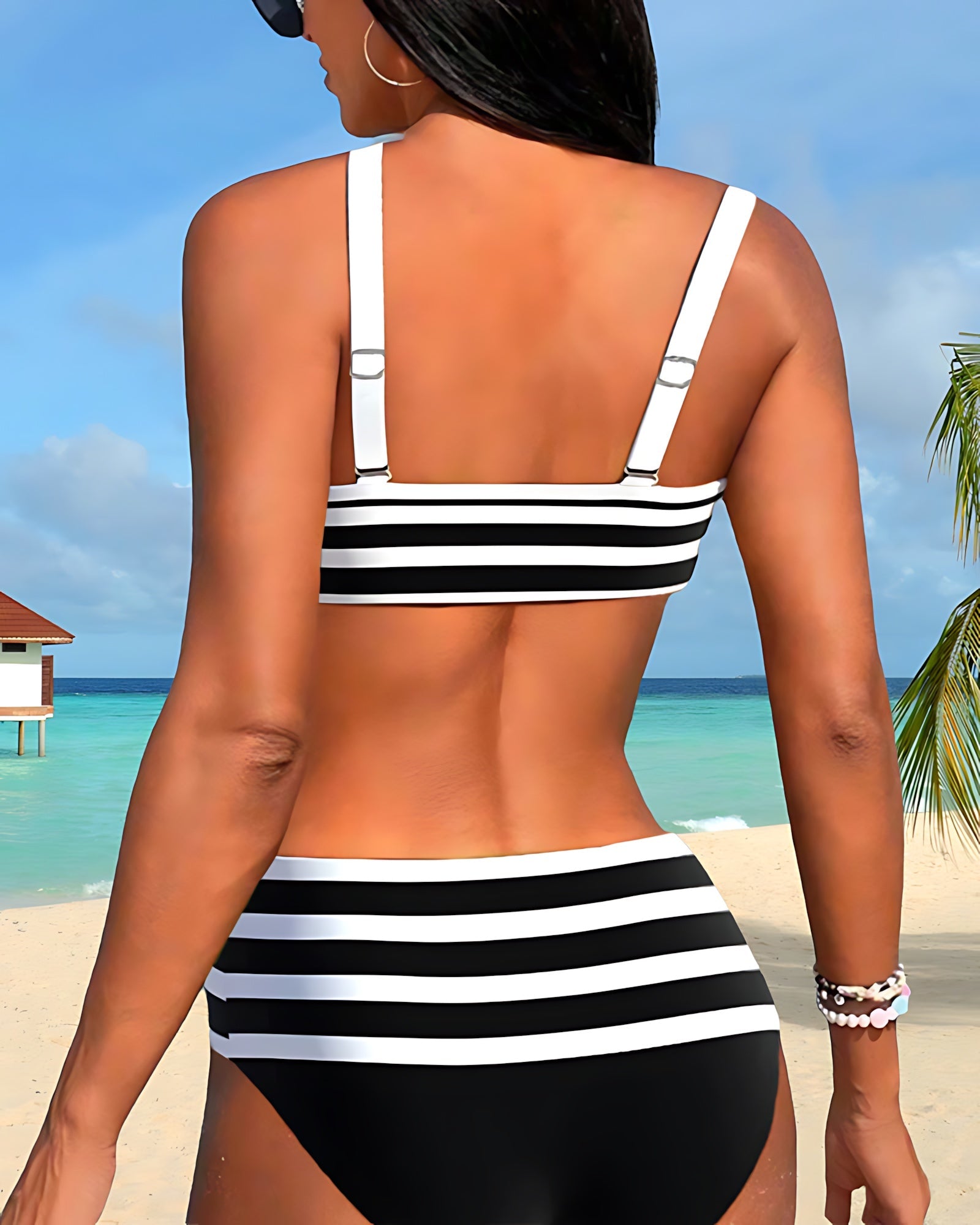 Paloma – Striped Bow Front High Waist Bikini Set