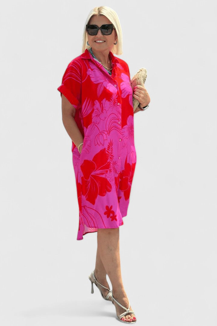 Maria – Floral Print Short Sleeve Summer Midi Dress