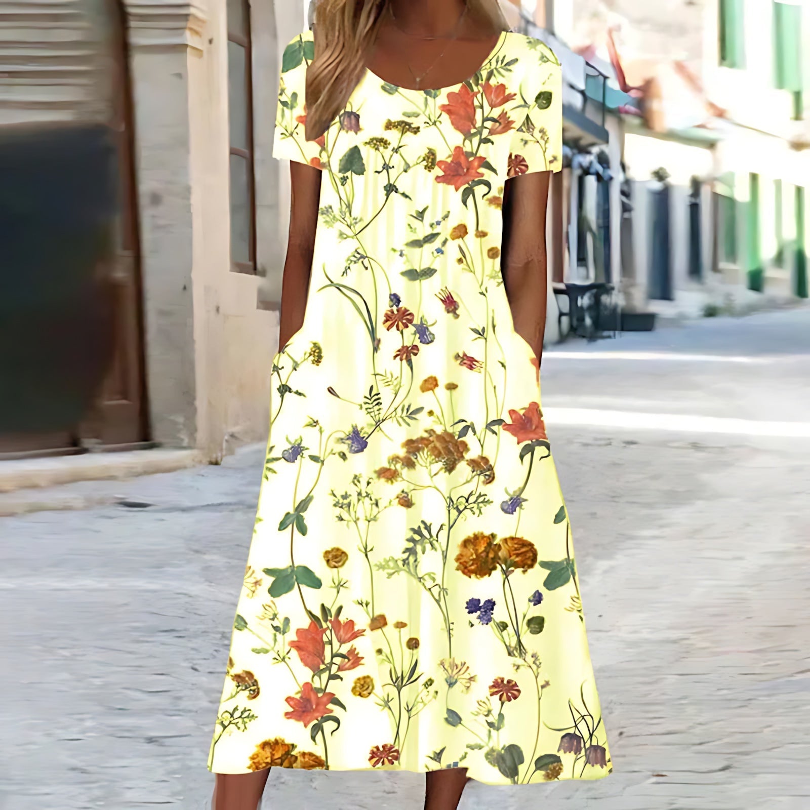 Penelope – Floral Short Sleeve A Line Midi Dress