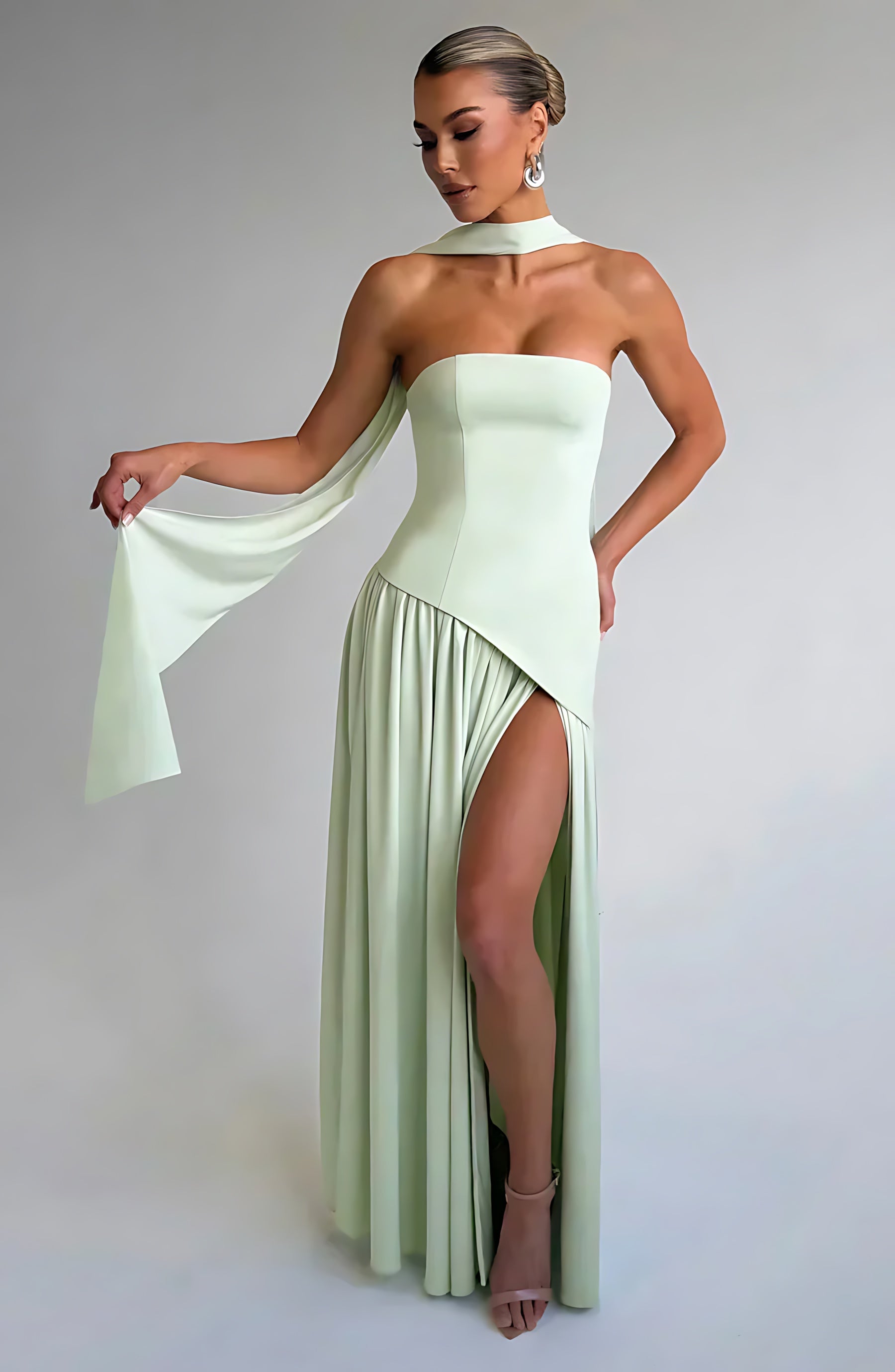 Penelope – Strapless Asymmetric Wedding Guest Maxi Dress