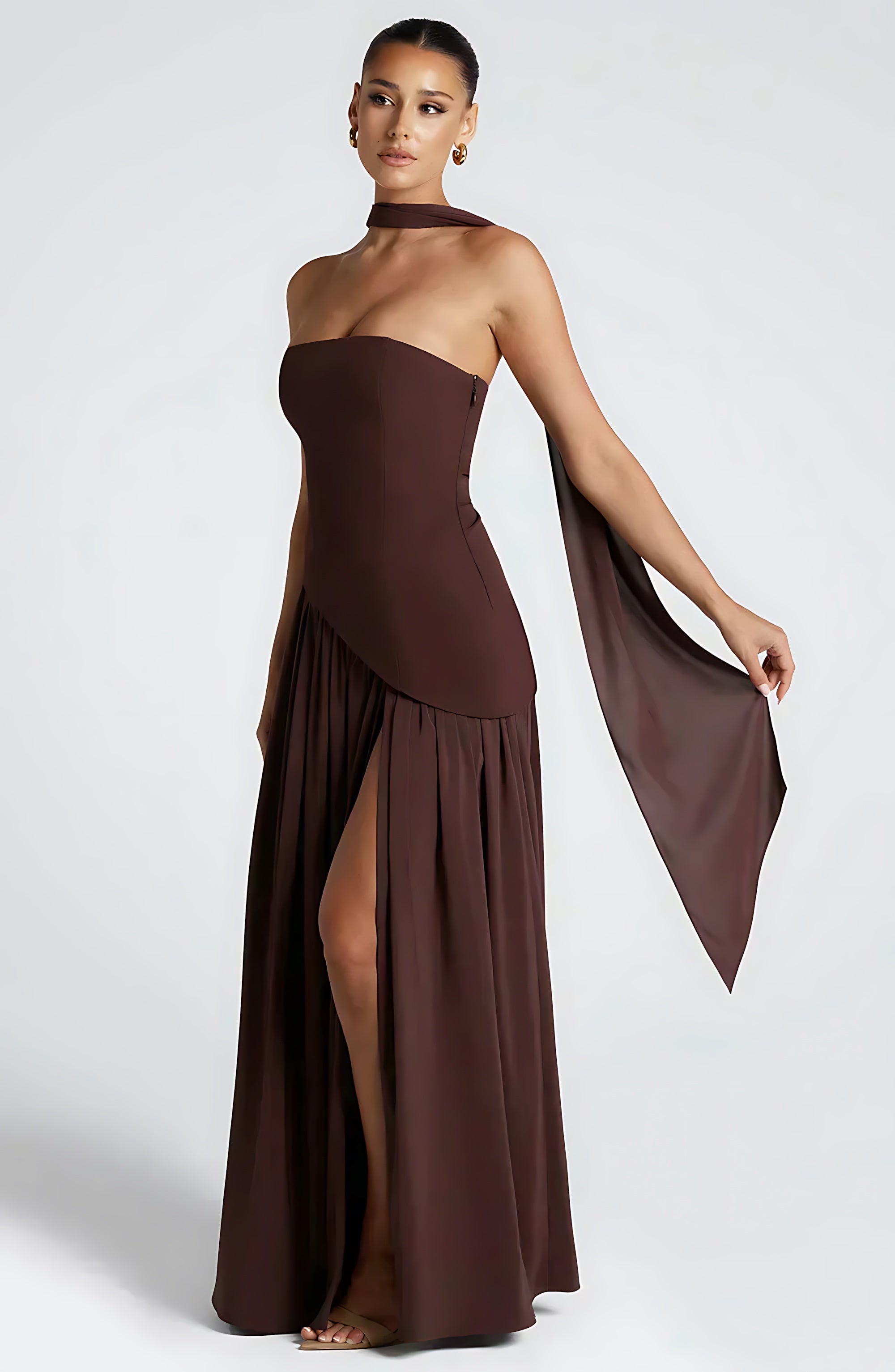 Penelope – Strapless Asymmetric Wedding Guest Maxi Dress