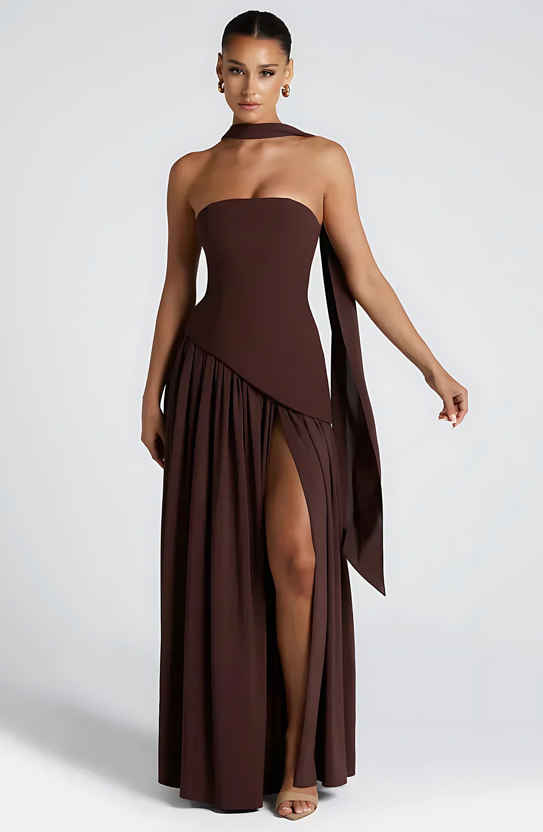 Penelope – Strapless Asymmetric Wedding Guest Maxi Dress