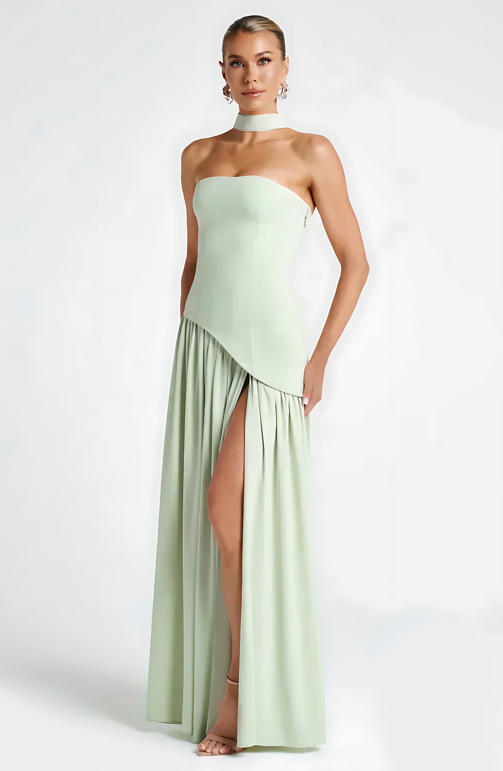 Penelope – Strapless Asymmetric Wedding Guest Maxi Dress