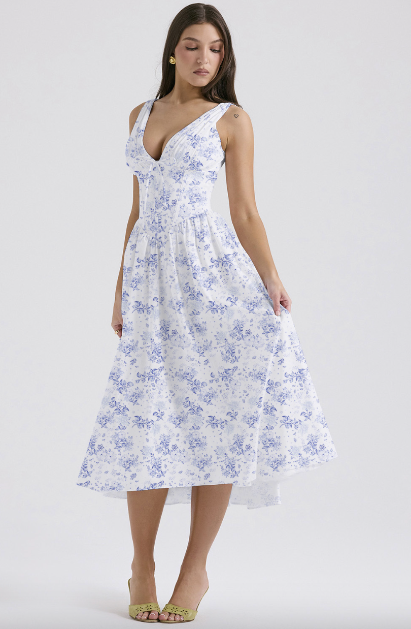 Journee – Floral Print V Neck A Line Summer Midi Dress