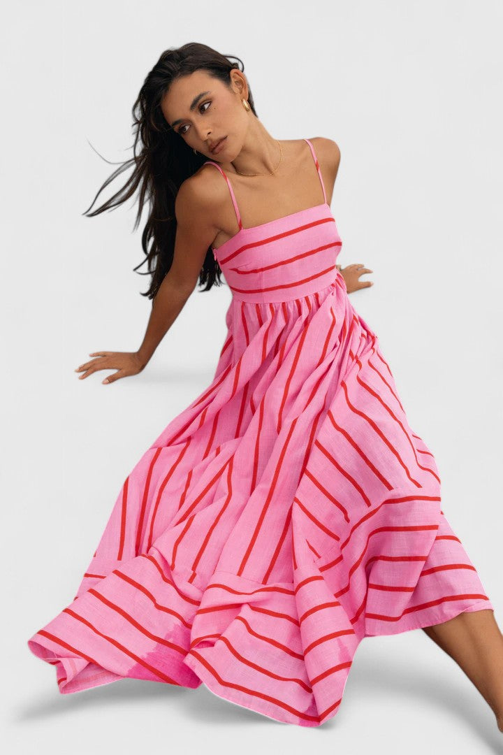 Rebecca – Striped Square Neck Summer Maxi Dress