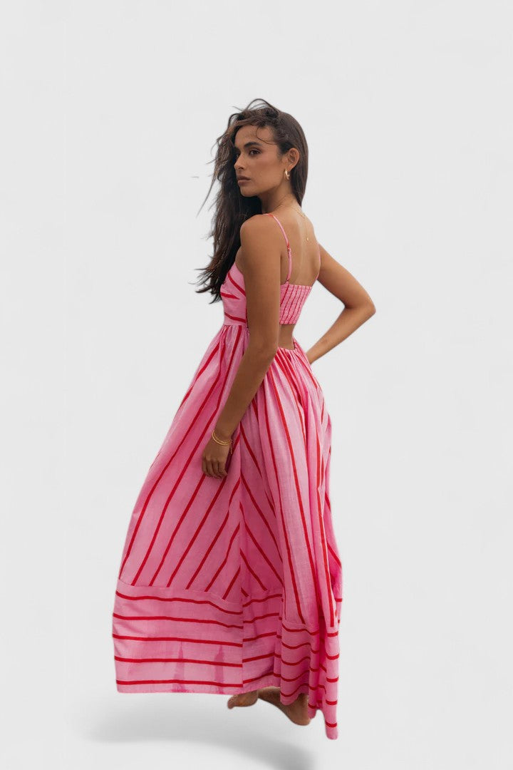 Rebecca – Striped Square Neck Summer Maxi Dress