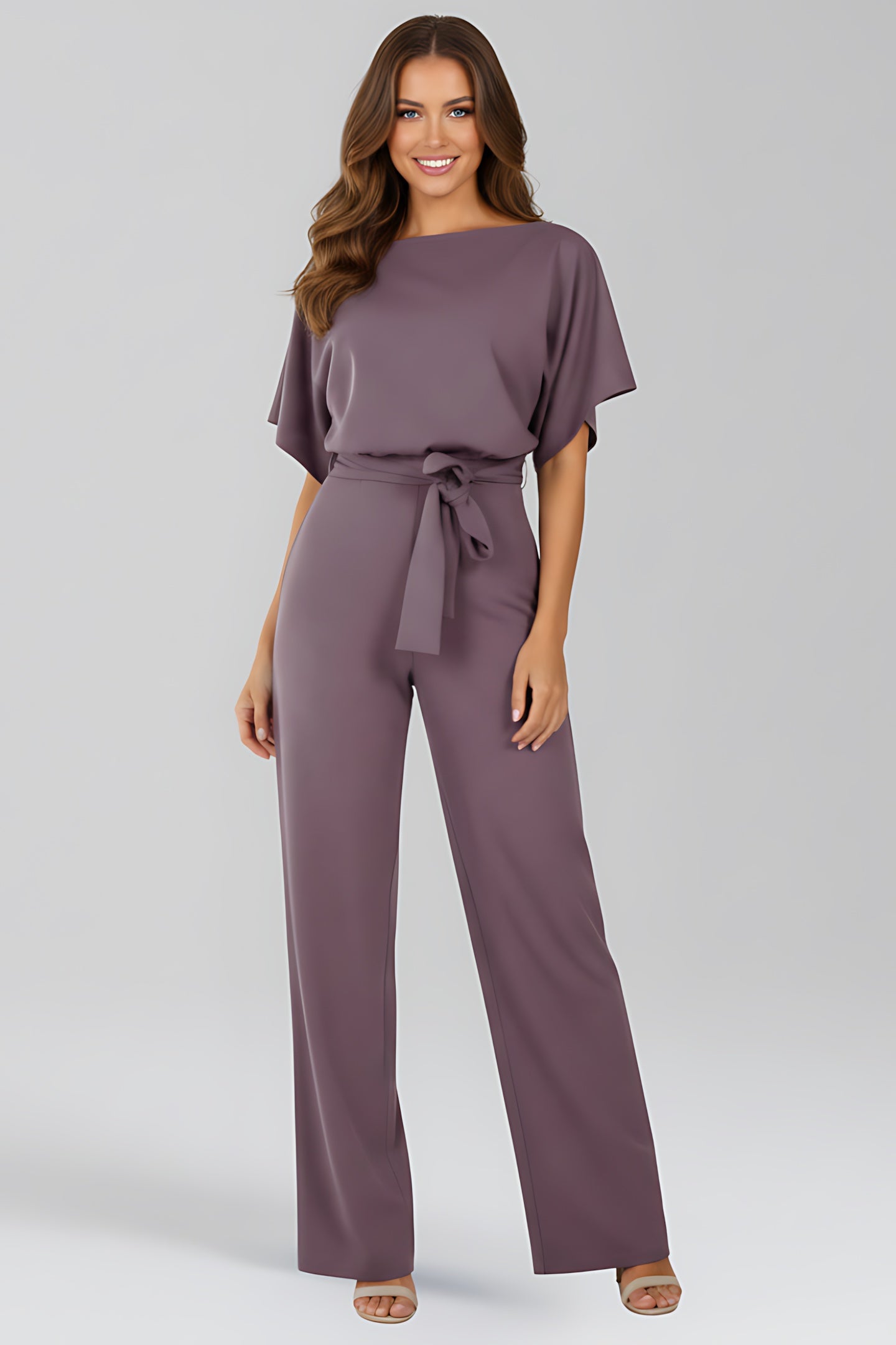 Peyton – Short Sleeve Tie Waist Straight Leg Jumpsuit