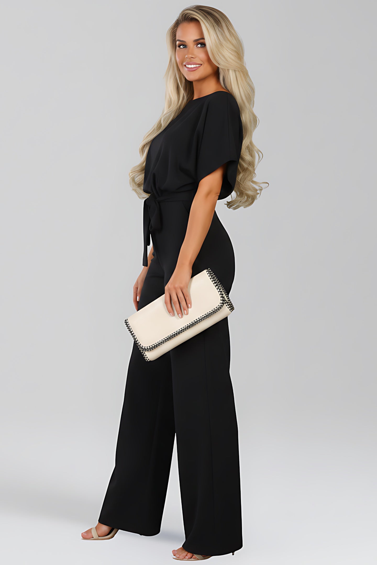 Peyton – Short Sleeve Tie Waist Straight Leg Jumpsuit