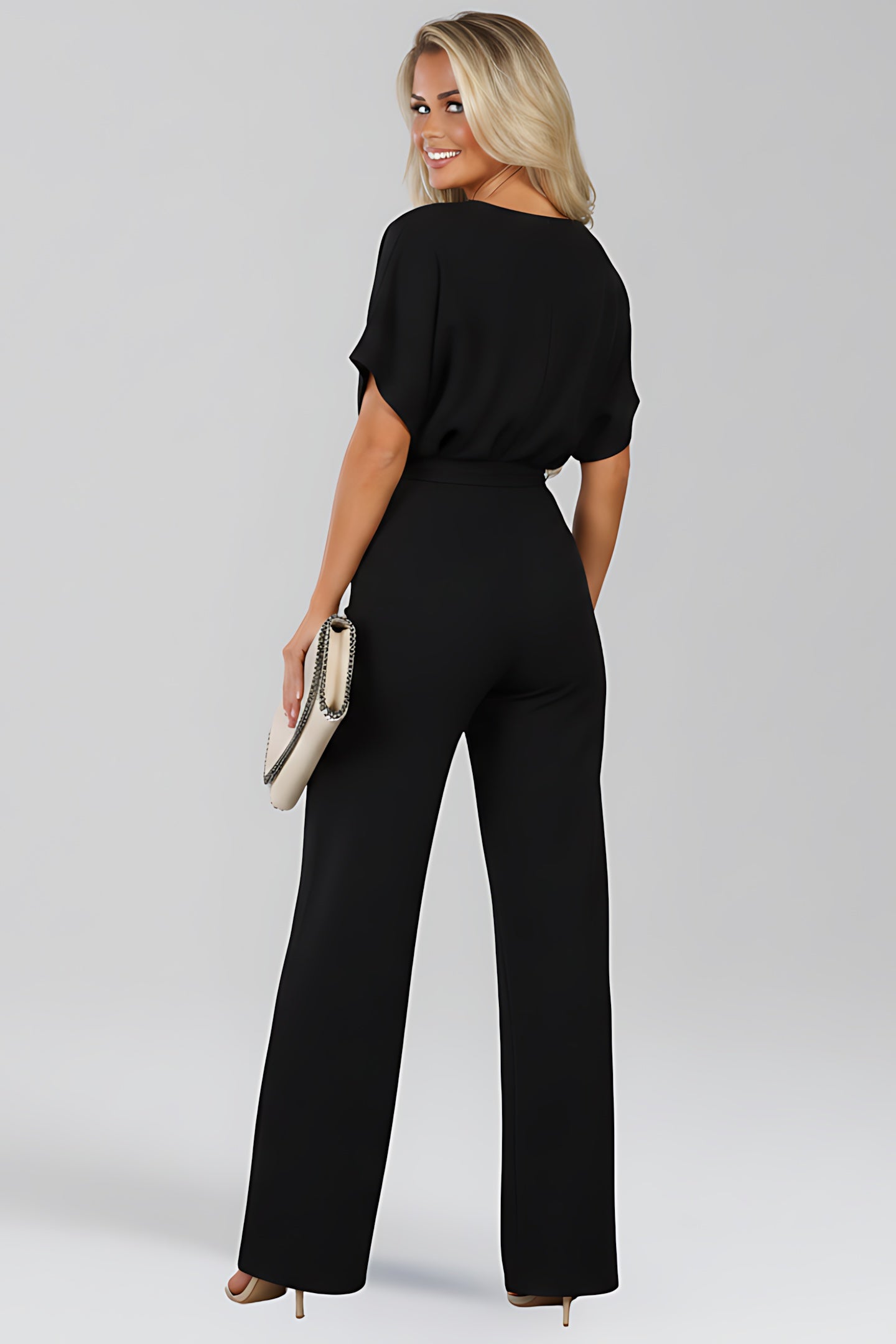 Peyton – Short Sleeve Tie Waist Straight Leg Jumpsuit
