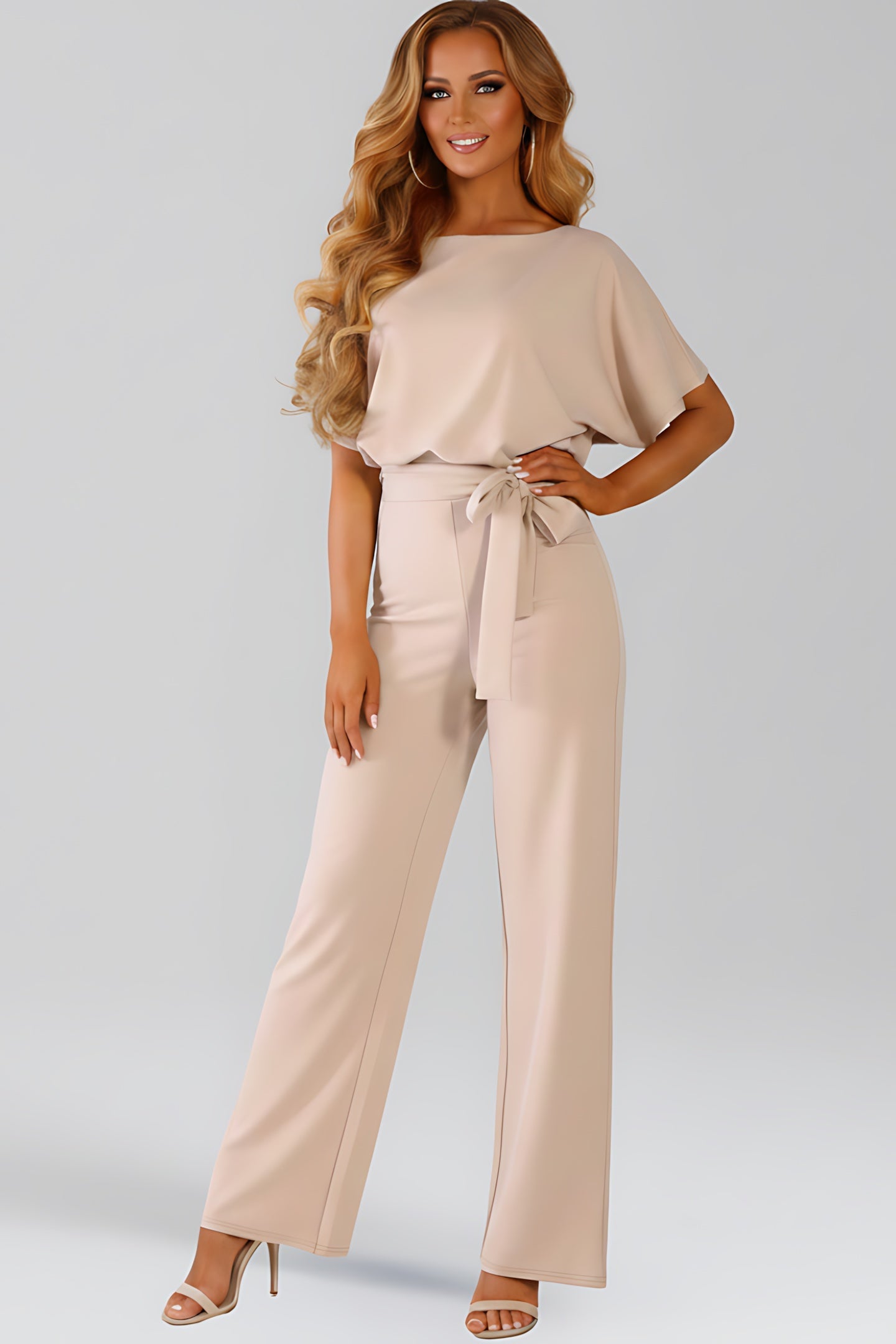 Peyton – Short Sleeve Tie Waist Straight Leg Jumpsuit