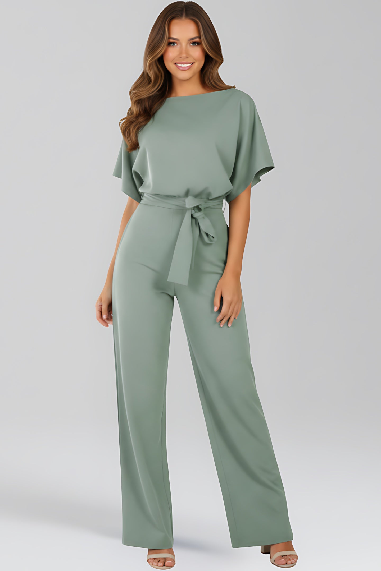 Peyton – Short Sleeve Tie Waist Straight Leg Jumpsuit