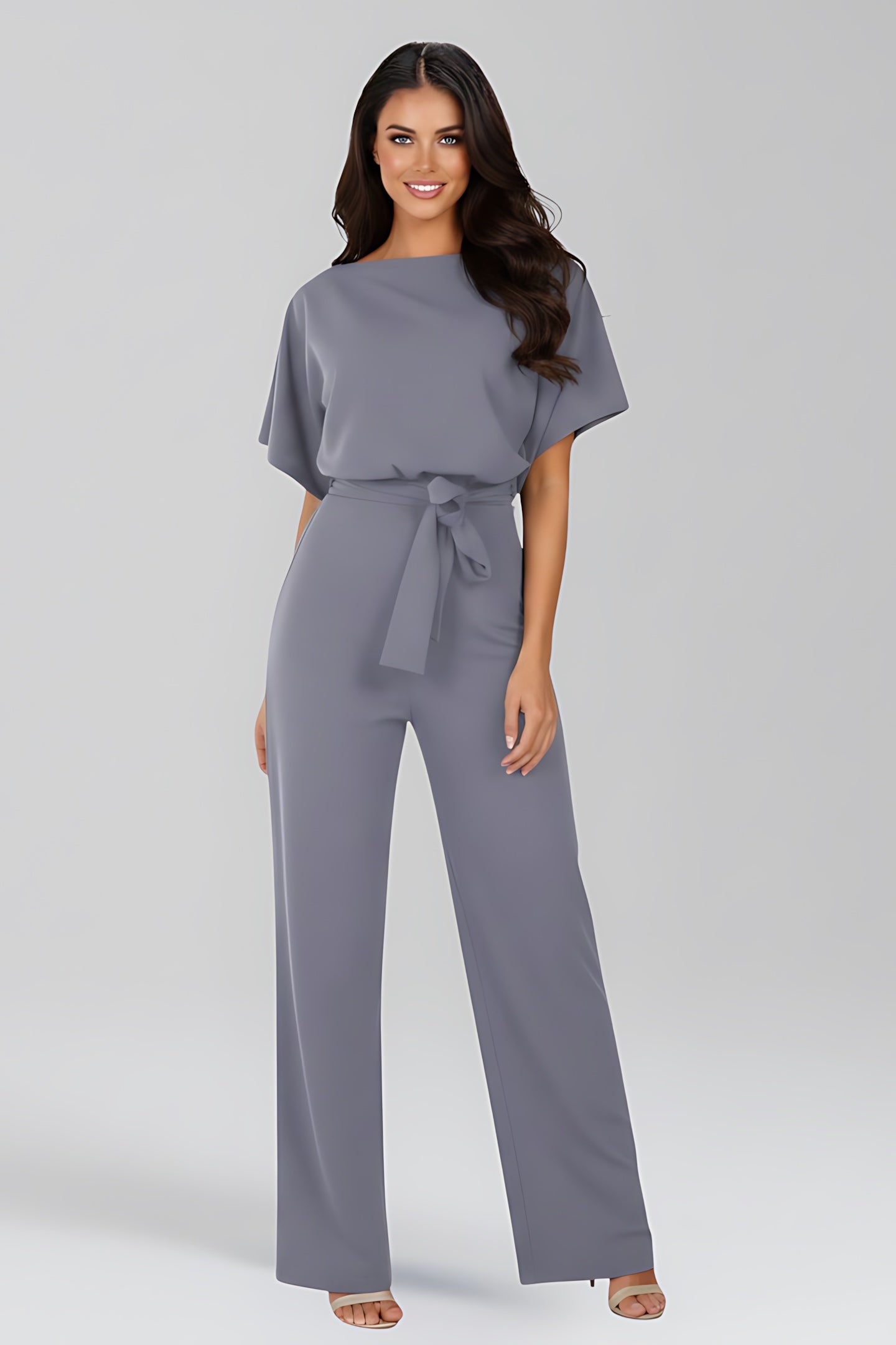 Peyton – Short Sleeve Tie Waist Straight Leg Jumpsuit
