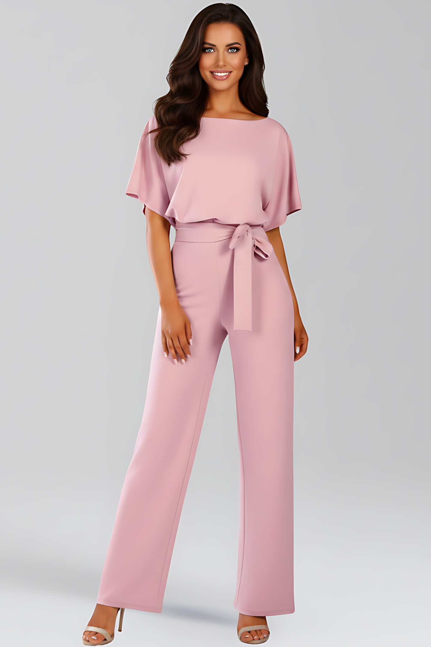 Peyton – Short Sleeve Tie Waist Straight Leg Jumpsuit