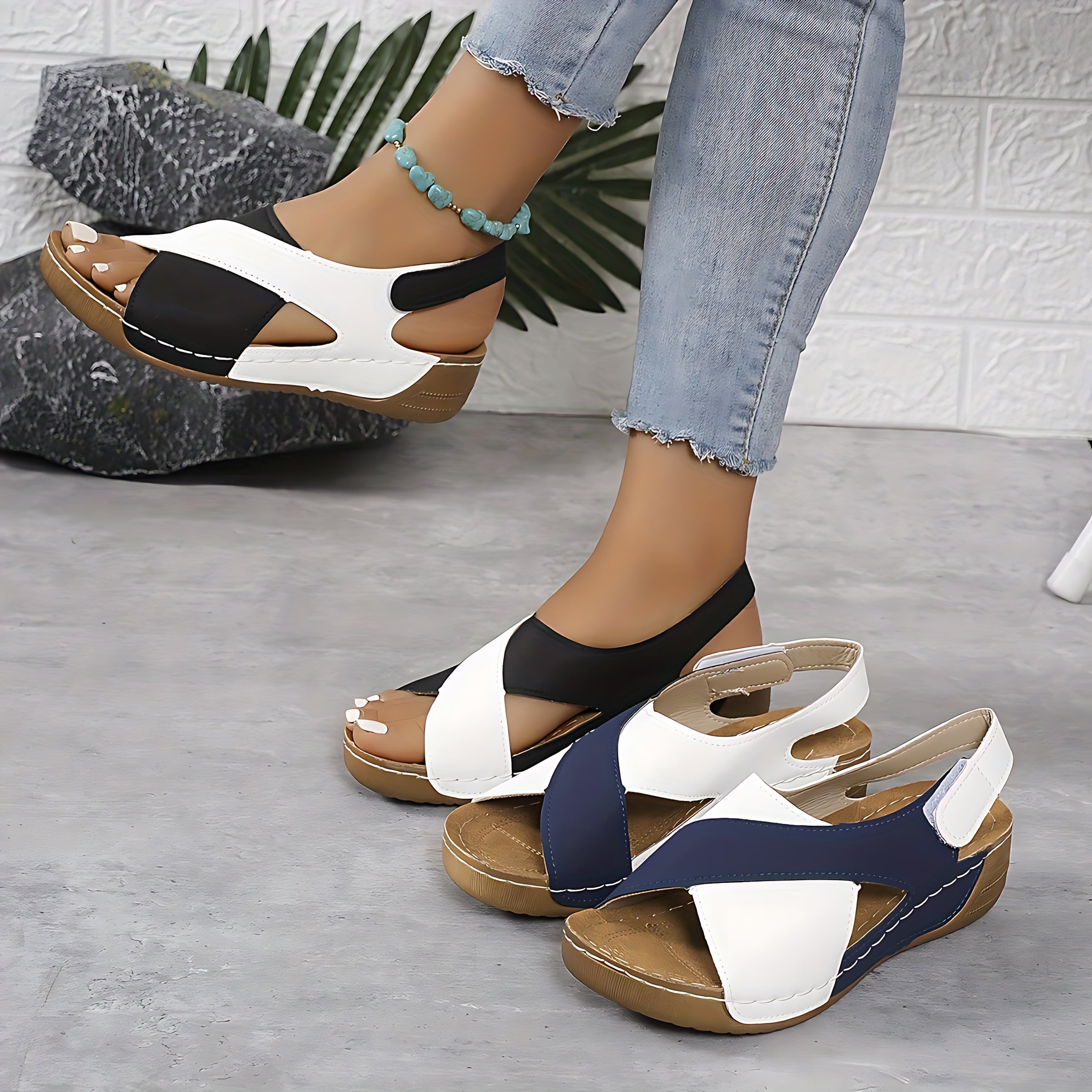Phoebe – Cross Strap Slingback Wedge Sandals
