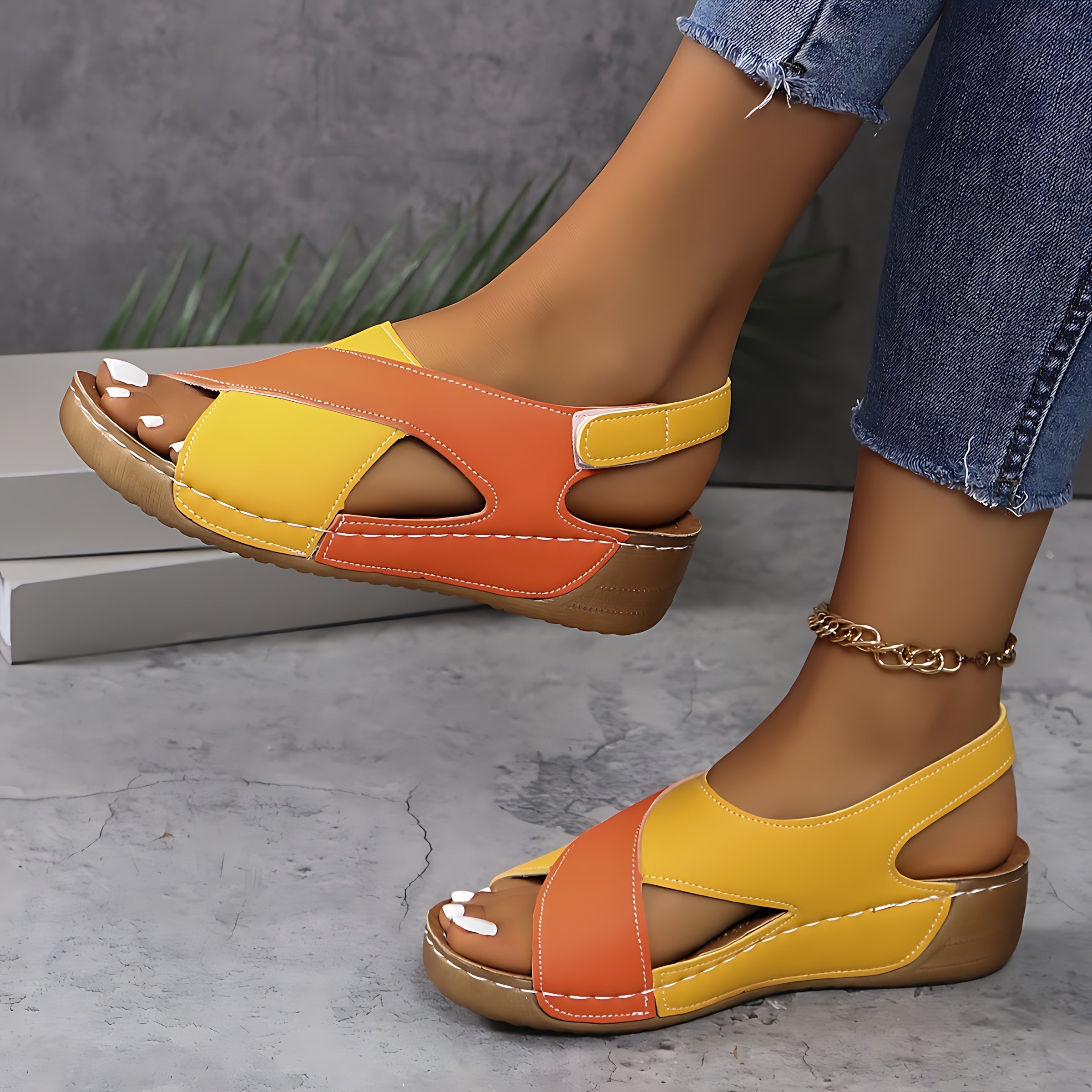 Phoebe – Cross Strap Slingback Wedge Sandals