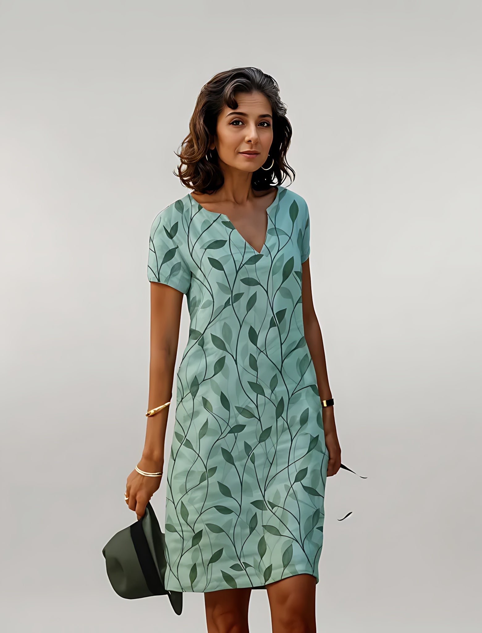 Phoebe – Ditsy Print V Neck Short Sleeve Midi Dress