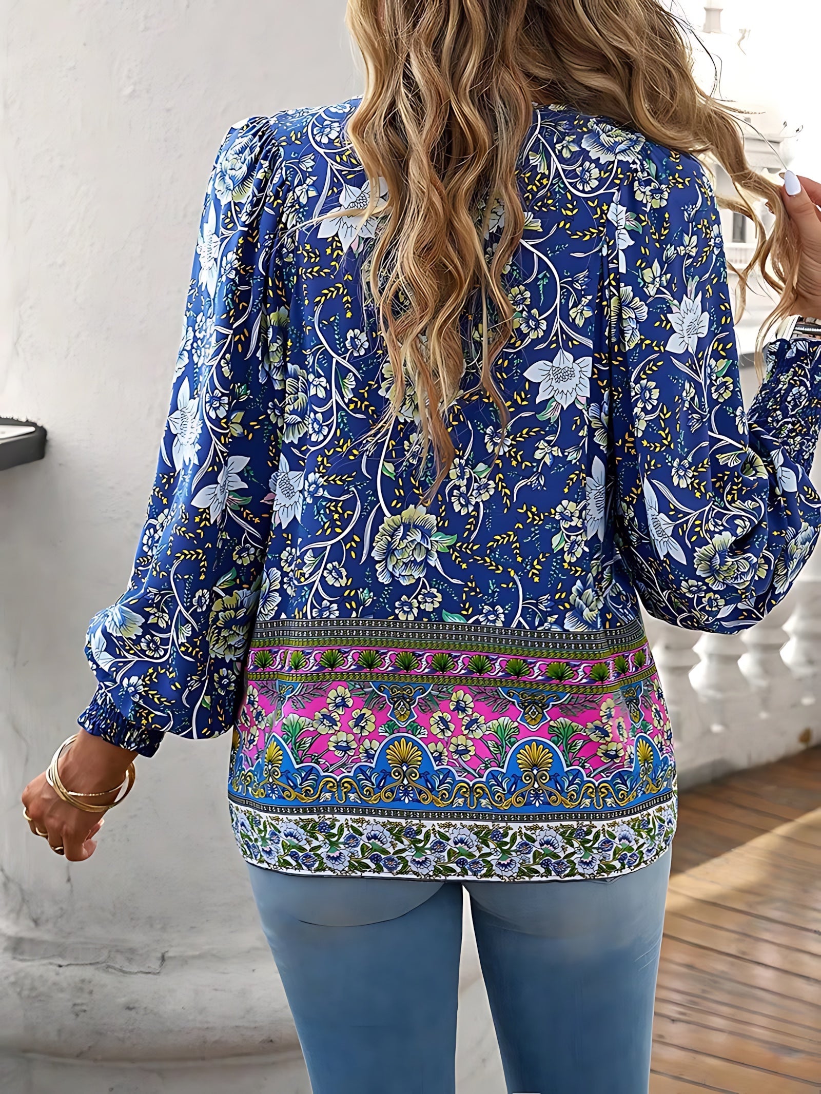 Phoebe – Floral V Neck Ruffle Blouse