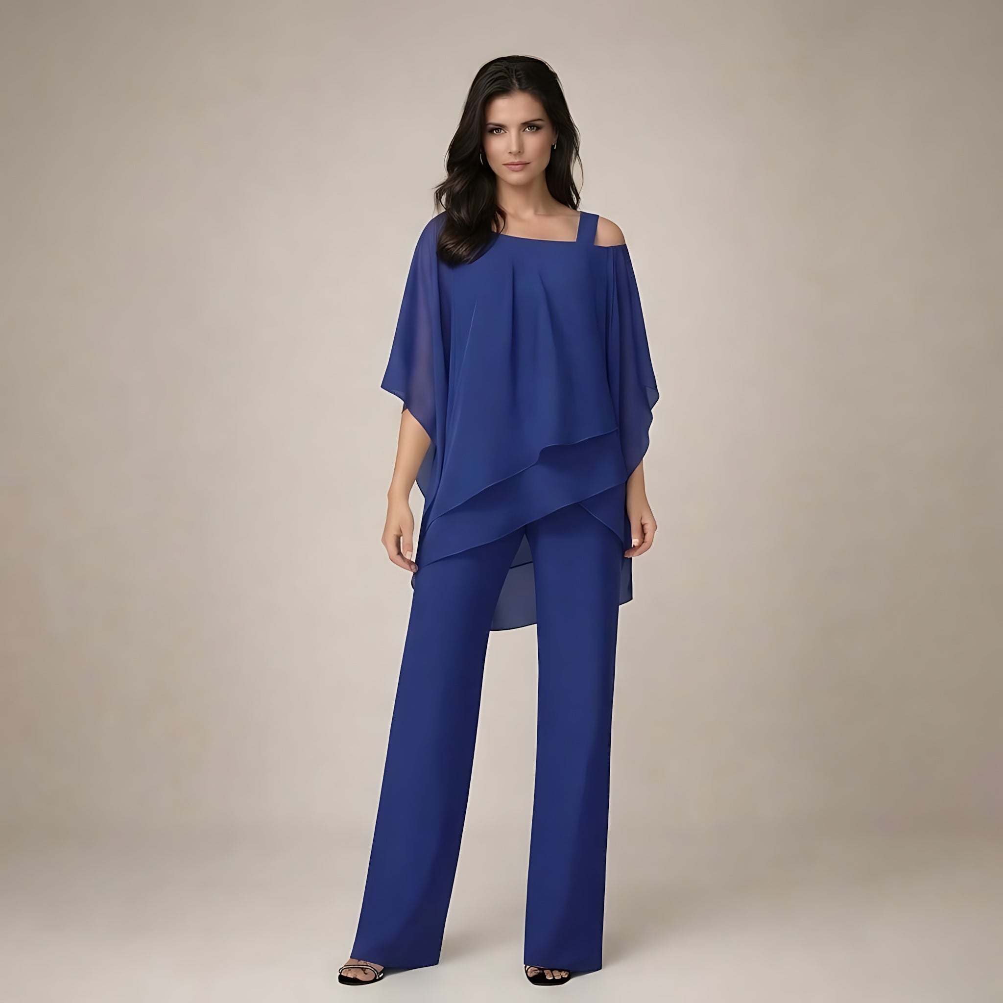 Phoebe – Off Shoulder Asymmetrical Top and Wide Leg Pants Set