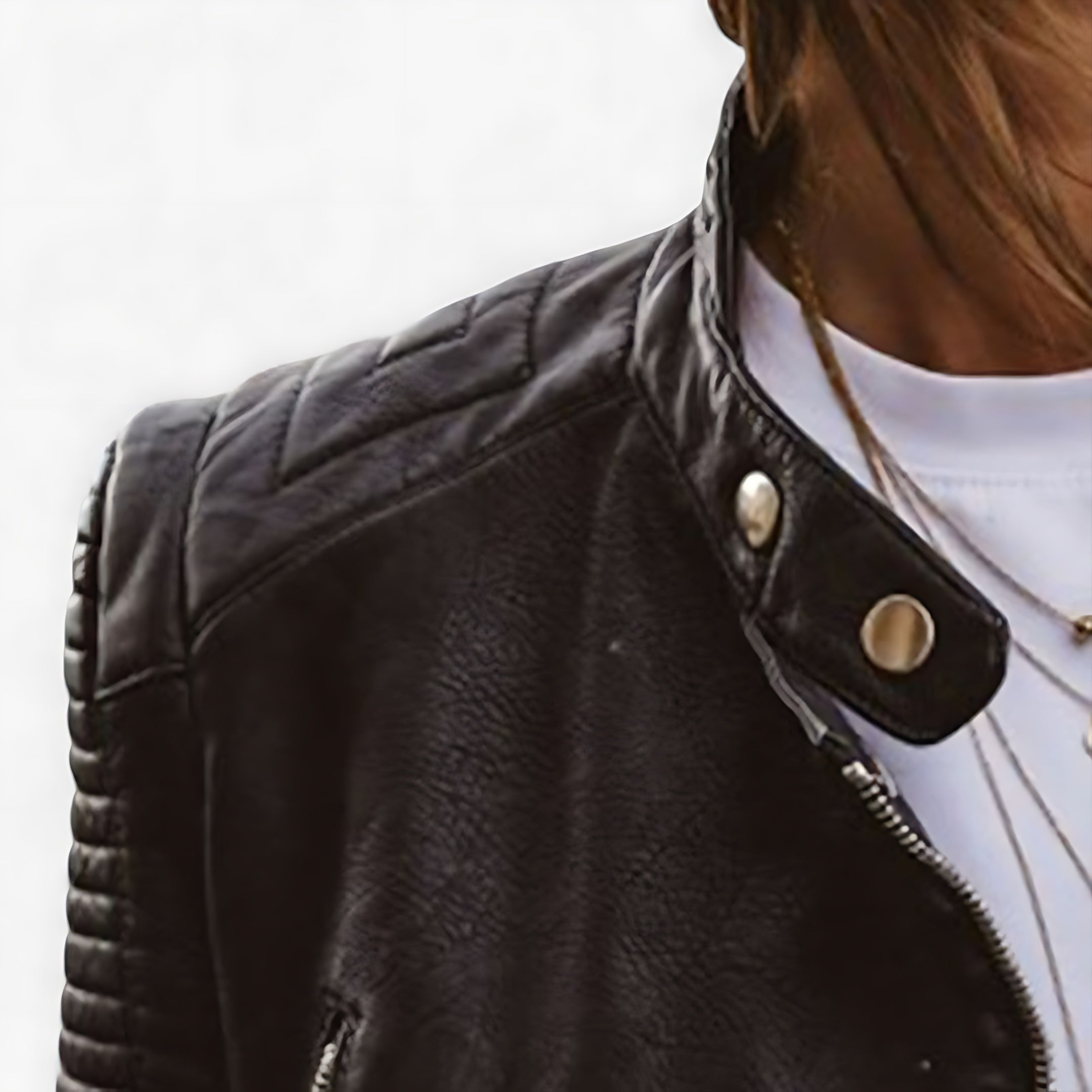 Phoebe – Quilted Faux Leather Moto Jacket