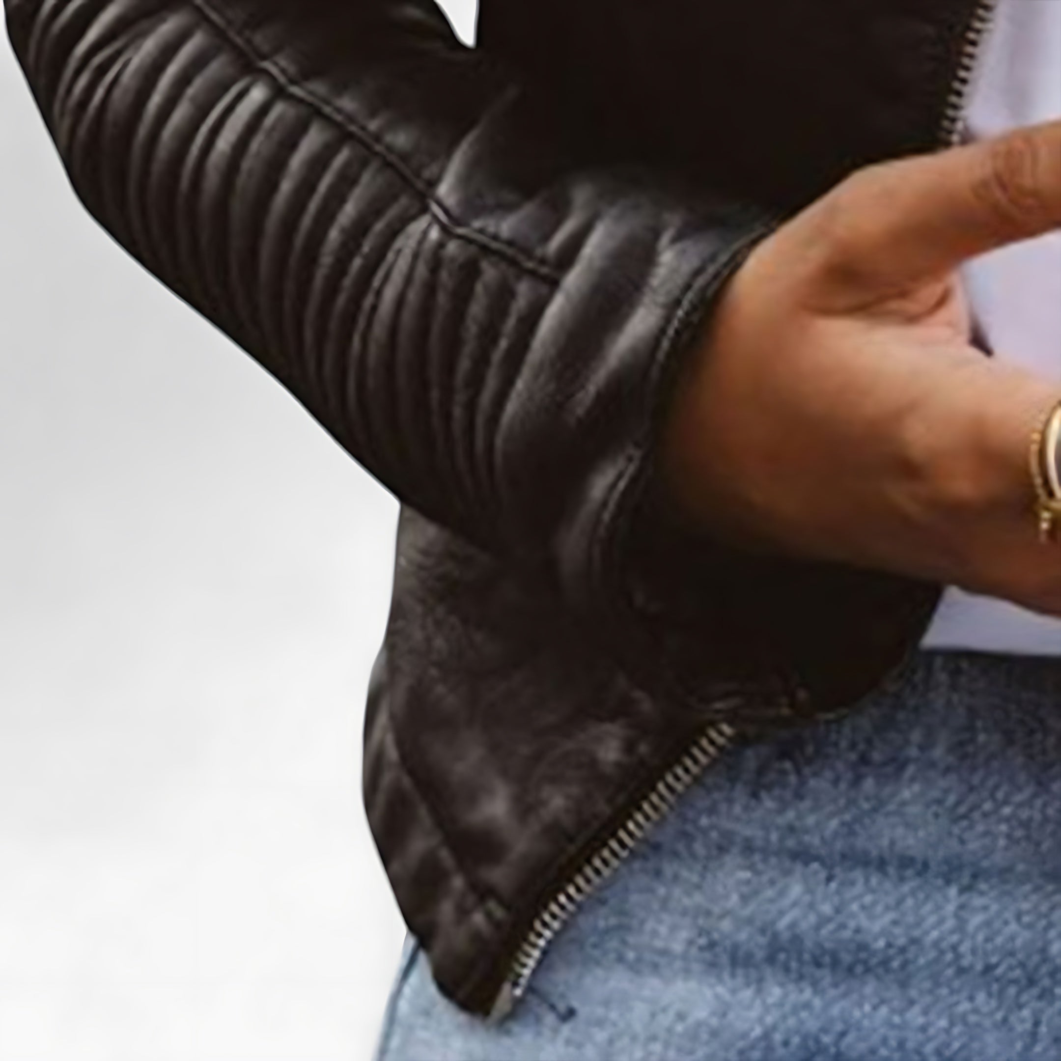 Phoebe – Quilted Faux Leather Moto Jacket