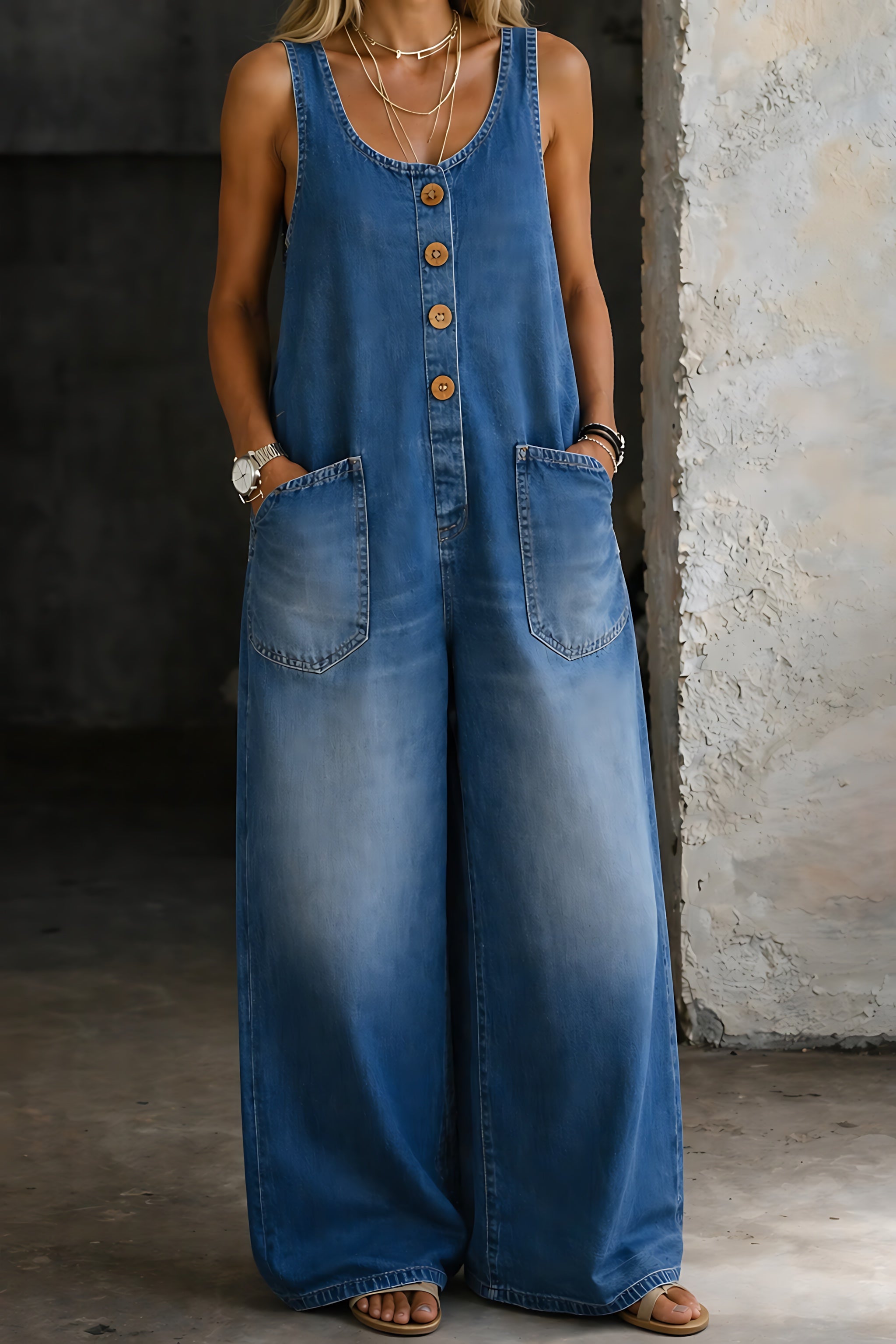 Priscilla – Denim Wide Leg Overalls