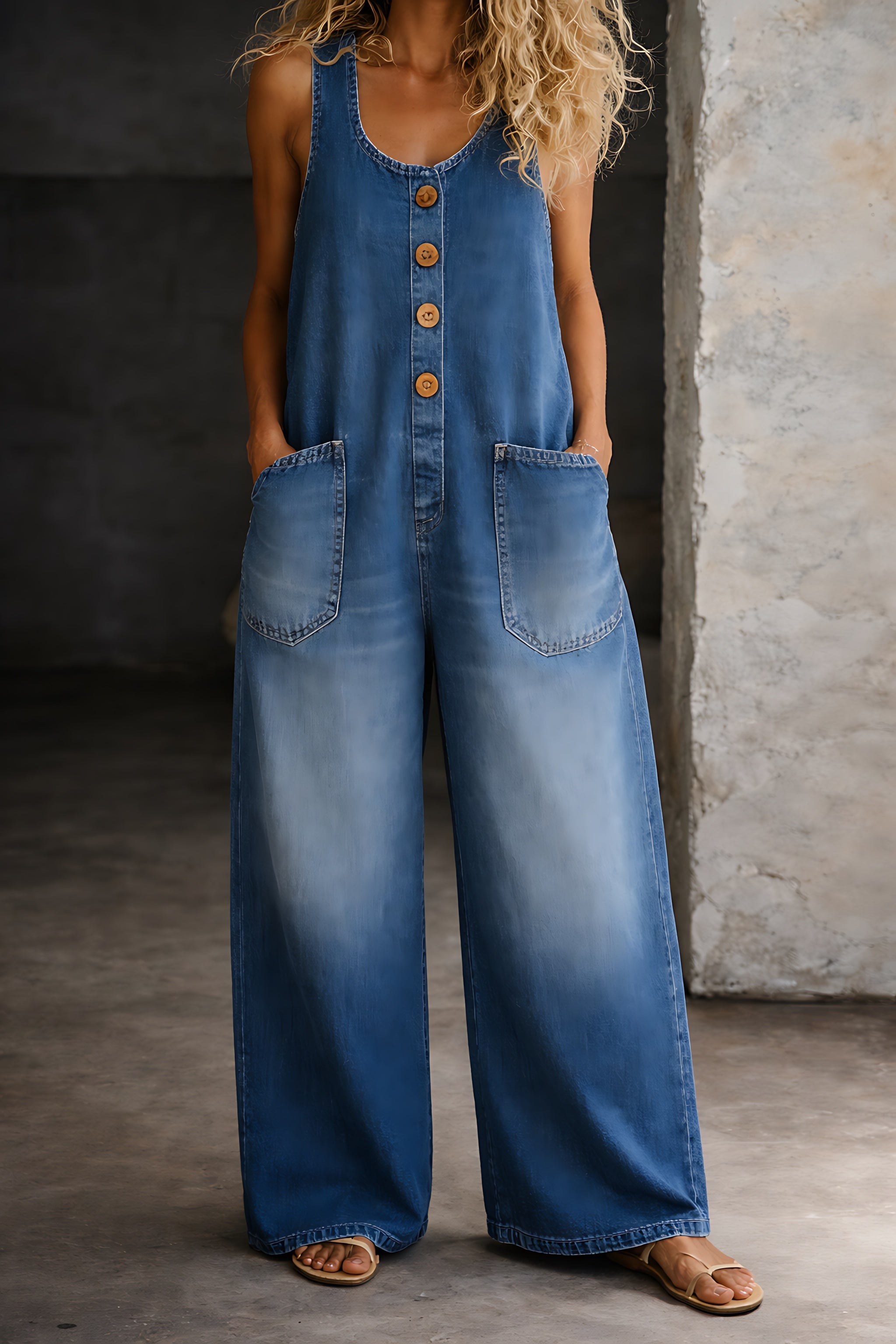 Priscilla – Denim Wide Leg Overalls