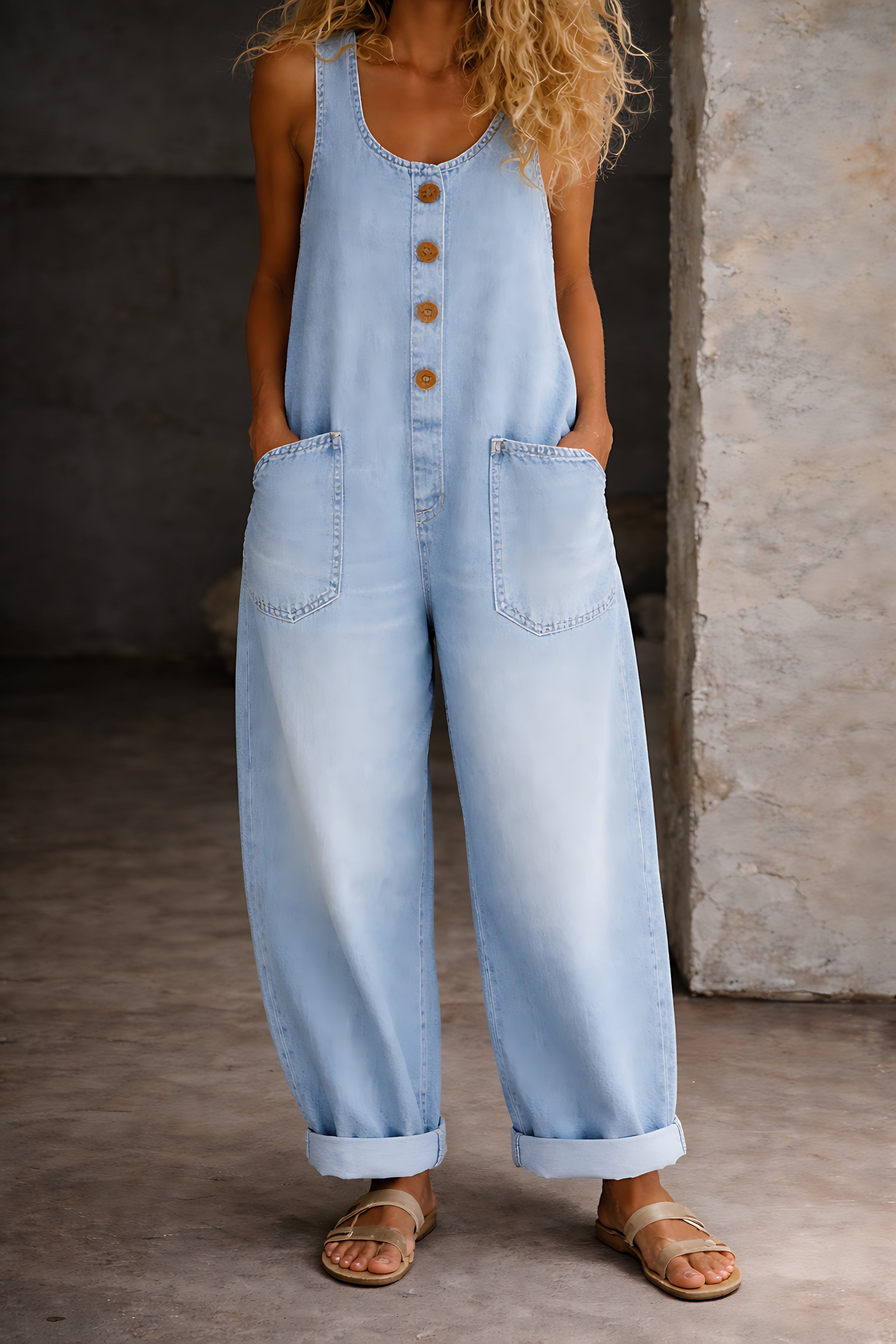 Priscilla – Denim Wide Leg Overalls