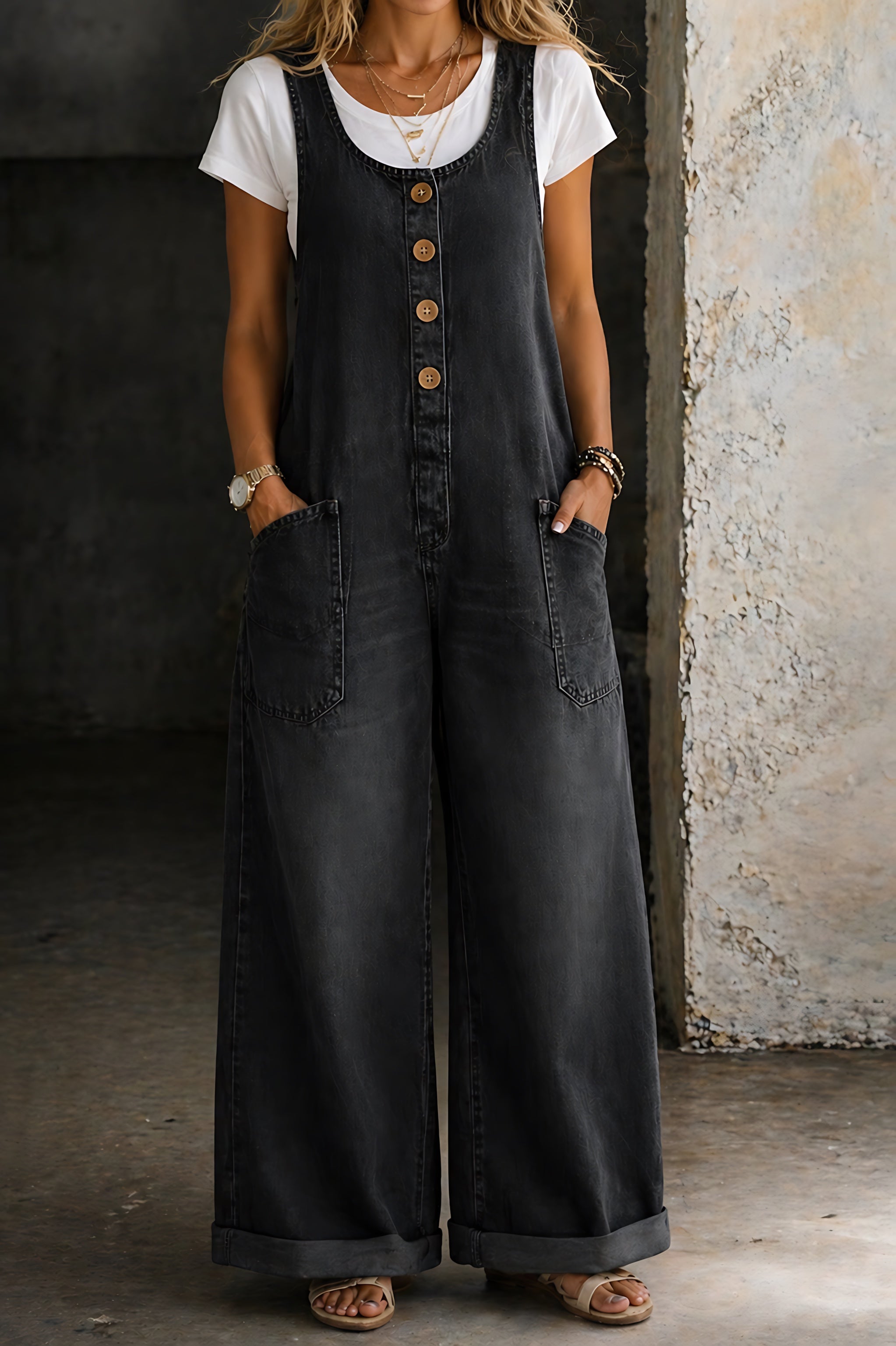 Priscilla – Denim Wide Leg Overalls