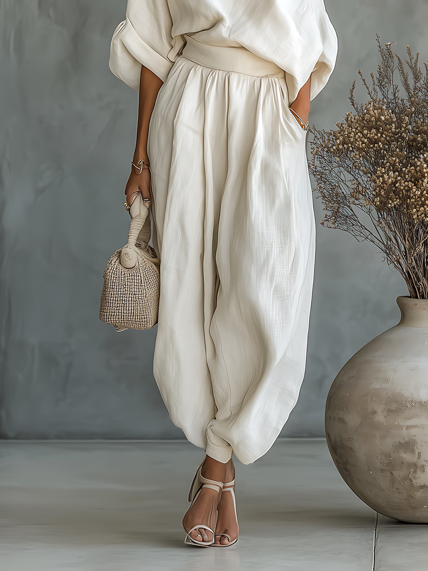 Priscilla – One Shoulder Top and Tapered Pants Set