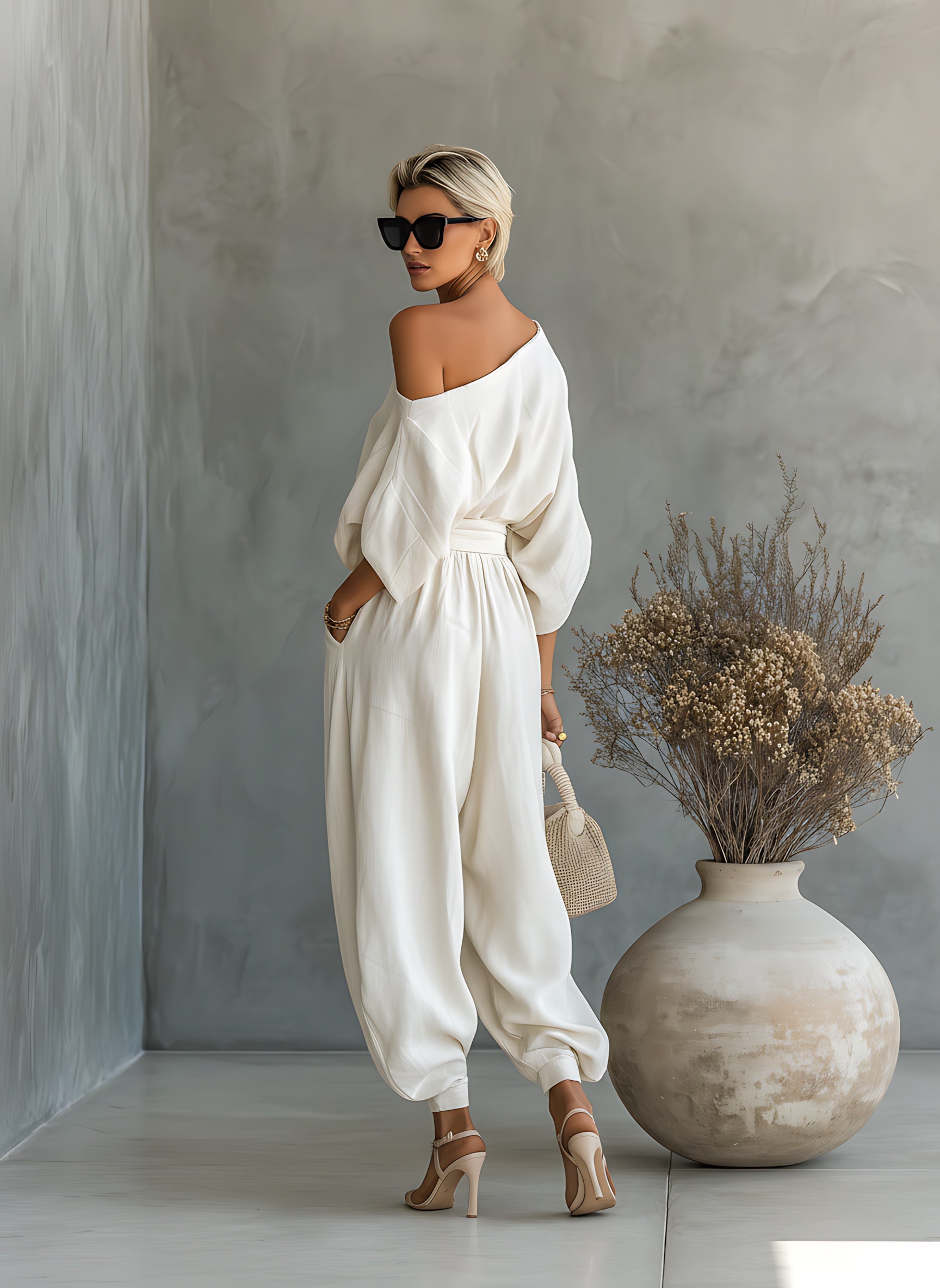 Priscilla – One Shoulder Top and Tapered Pants Set