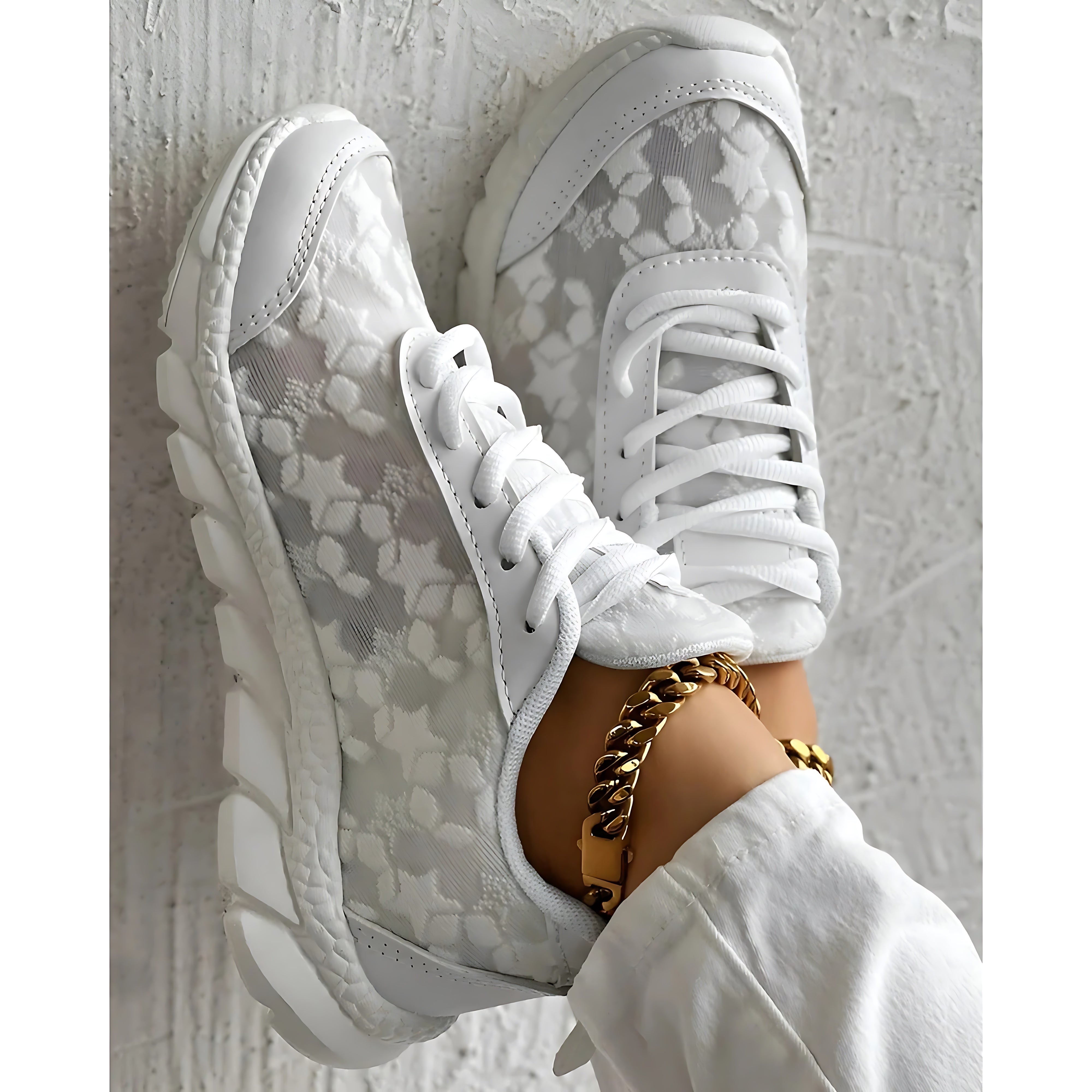 Priscilla – Textured Lace Up Platform Sneakers