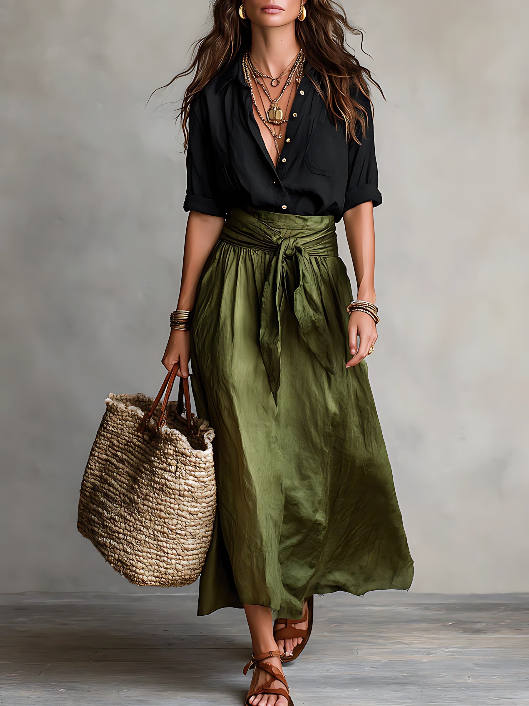 Quinn – Button Up Blouse and Wrap Maxi Skirt Set