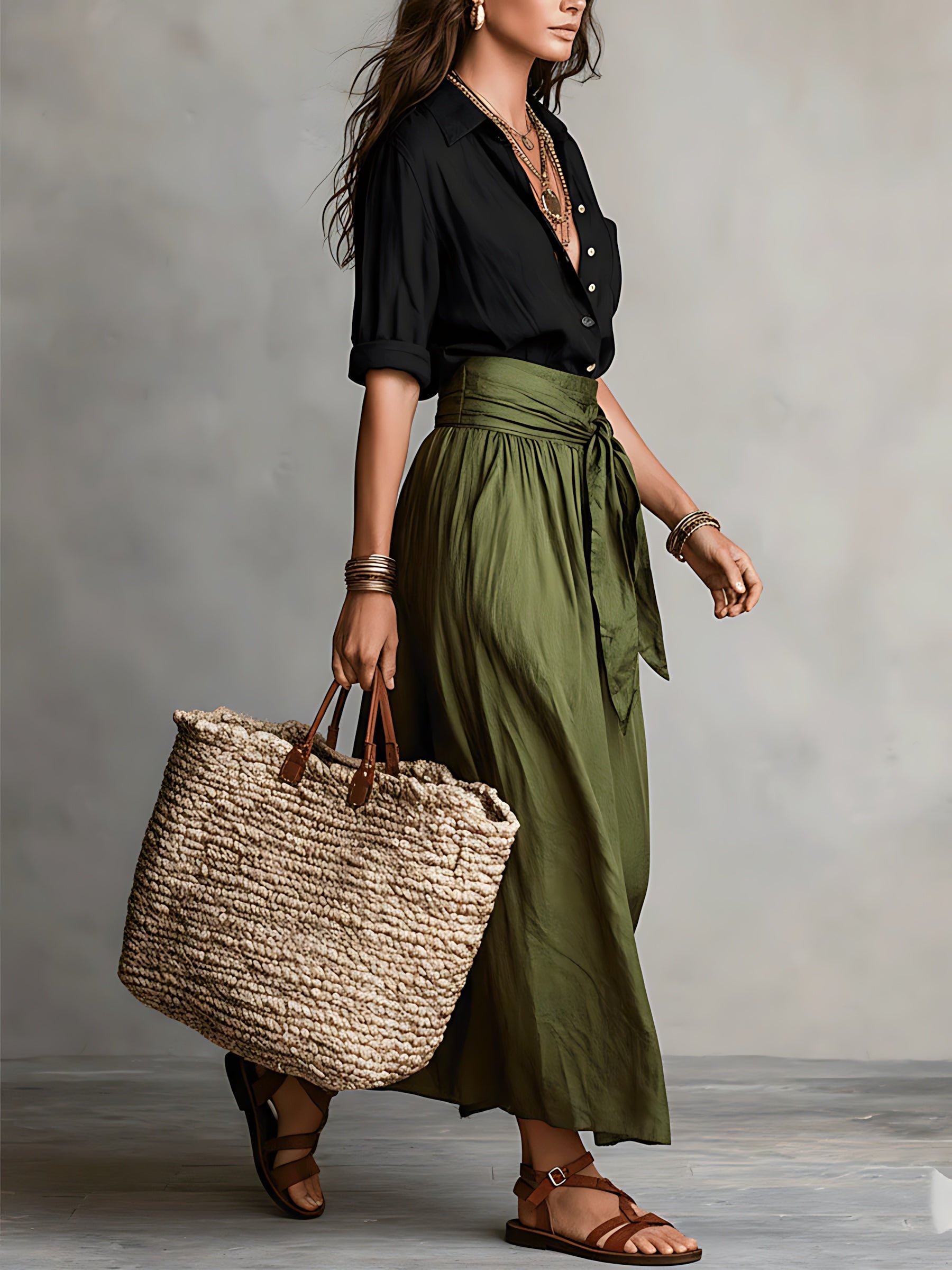 Quinn – Button Up Blouse and Wrap Maxi Skirt Set