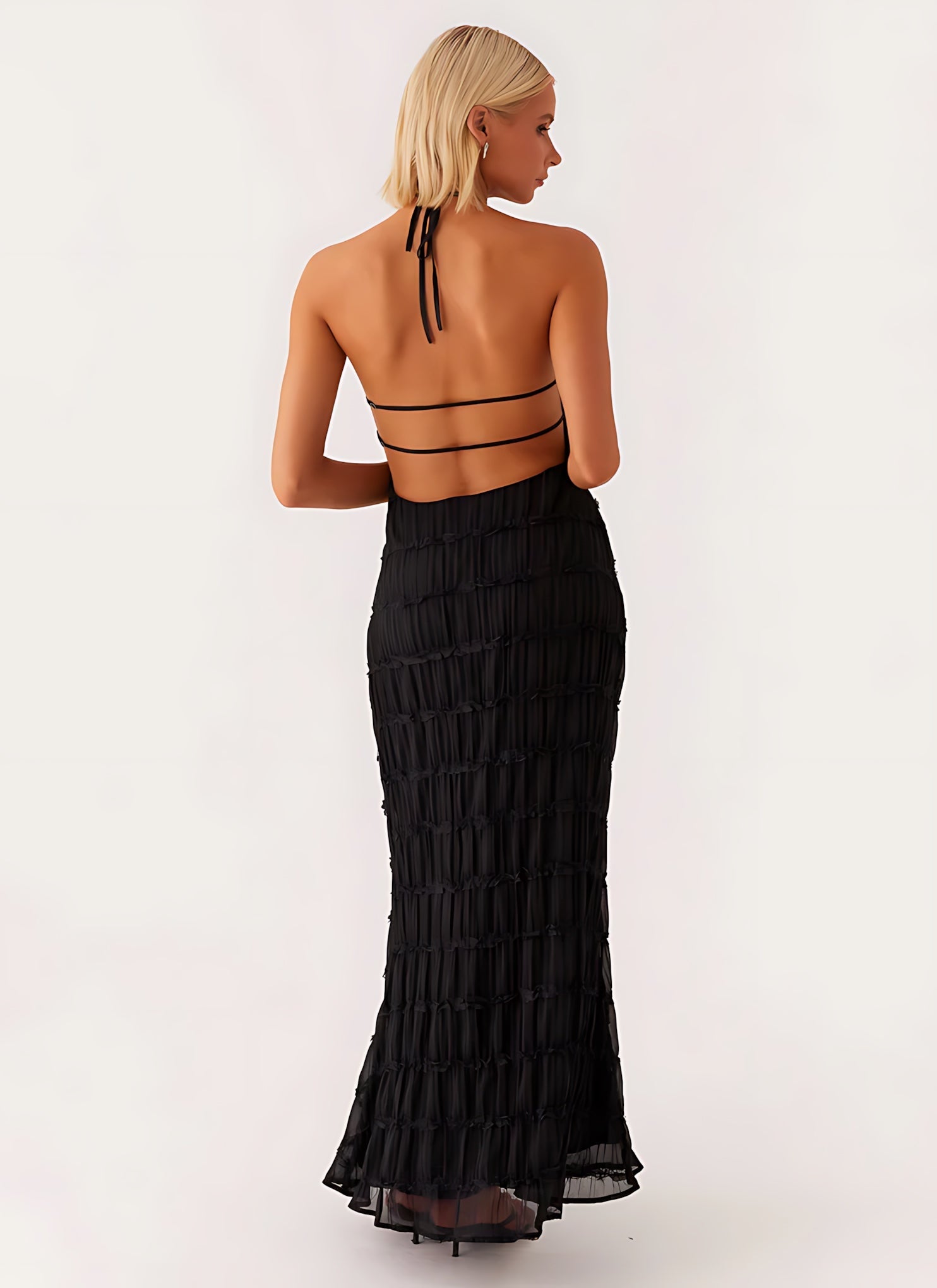 Quinn – Geometric Print Halter Wedding Guest Maxi Dress