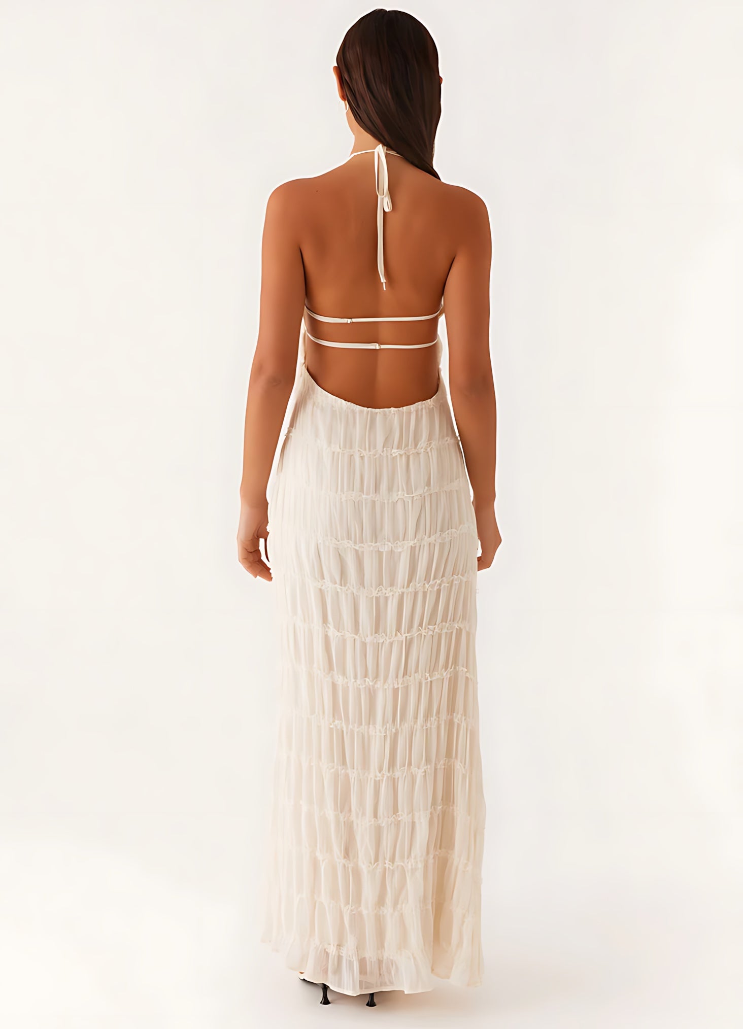 Quinn – Geometric Print Halter Wedding Guest Maxi Dress