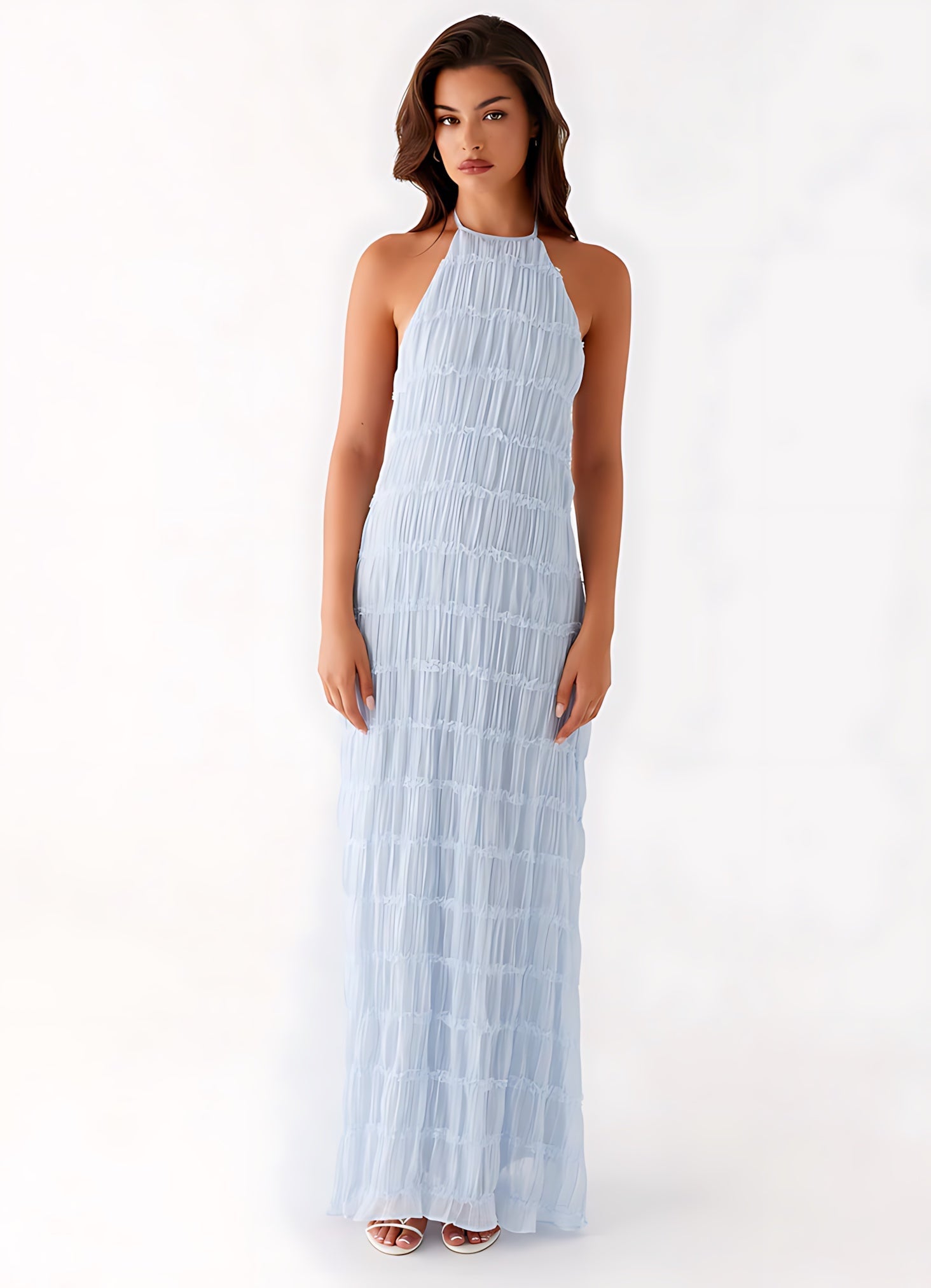 Quinn – Geometric Print Halter Wedding Guest Maxi Dress