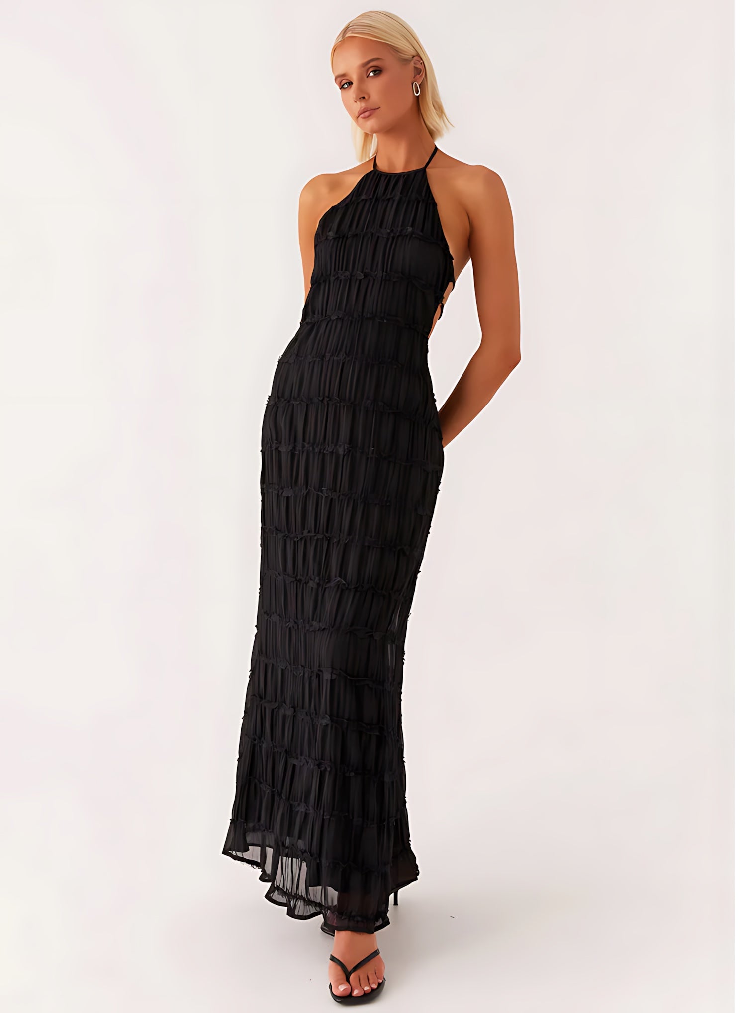 Quinn – Geometric Print Halter Wedding Guest Maxi Dress