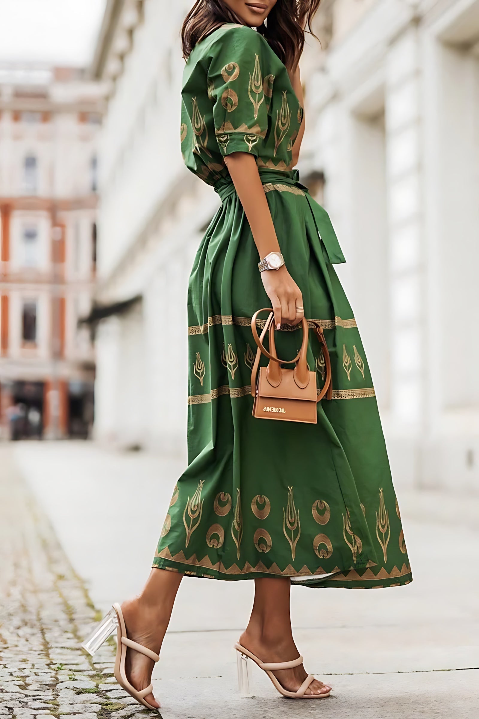 Reagen – Boho Print Long Sleeve A Line Midi Dress