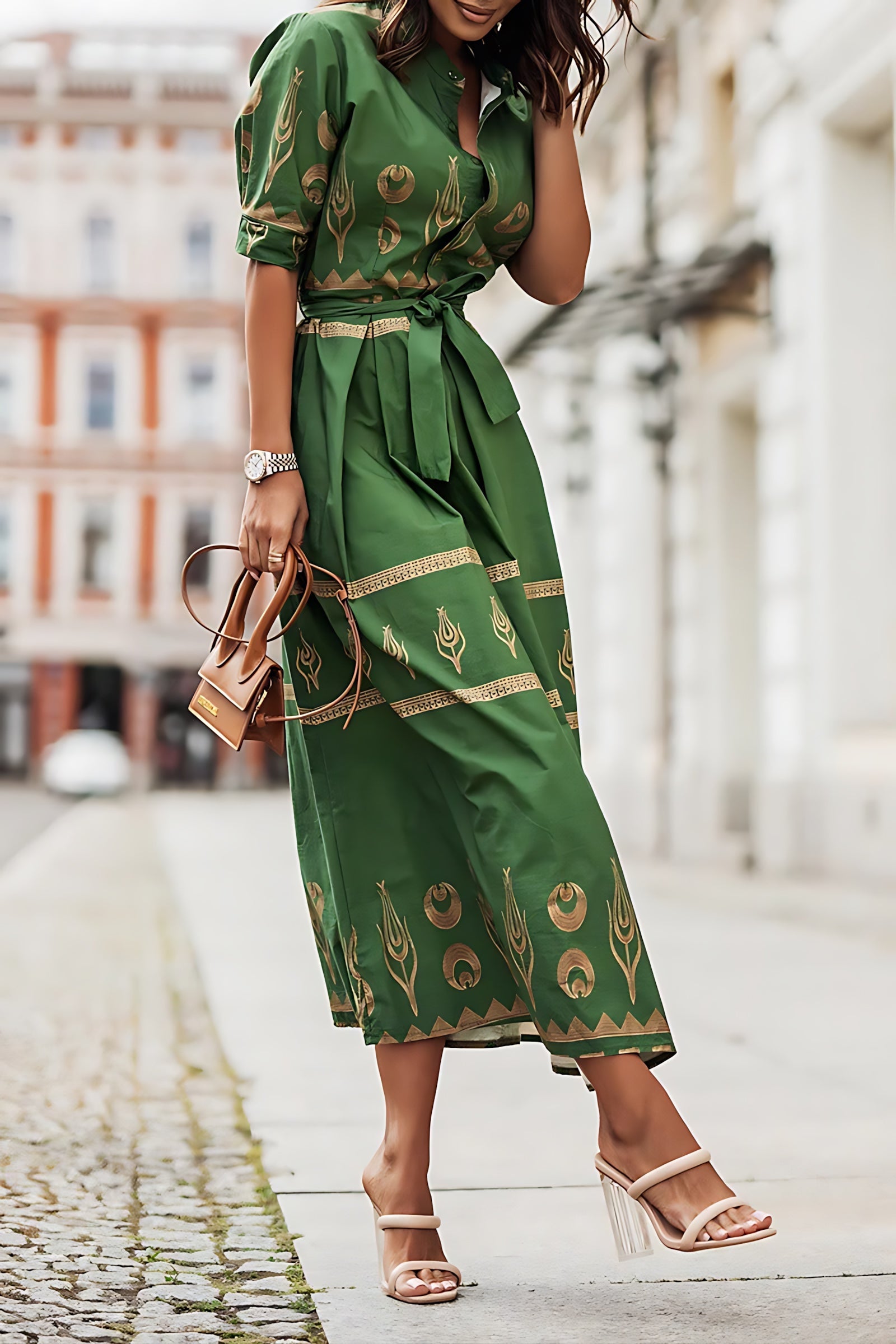 Reagen – Boho Print Long Sleeve A Line Midi Dress