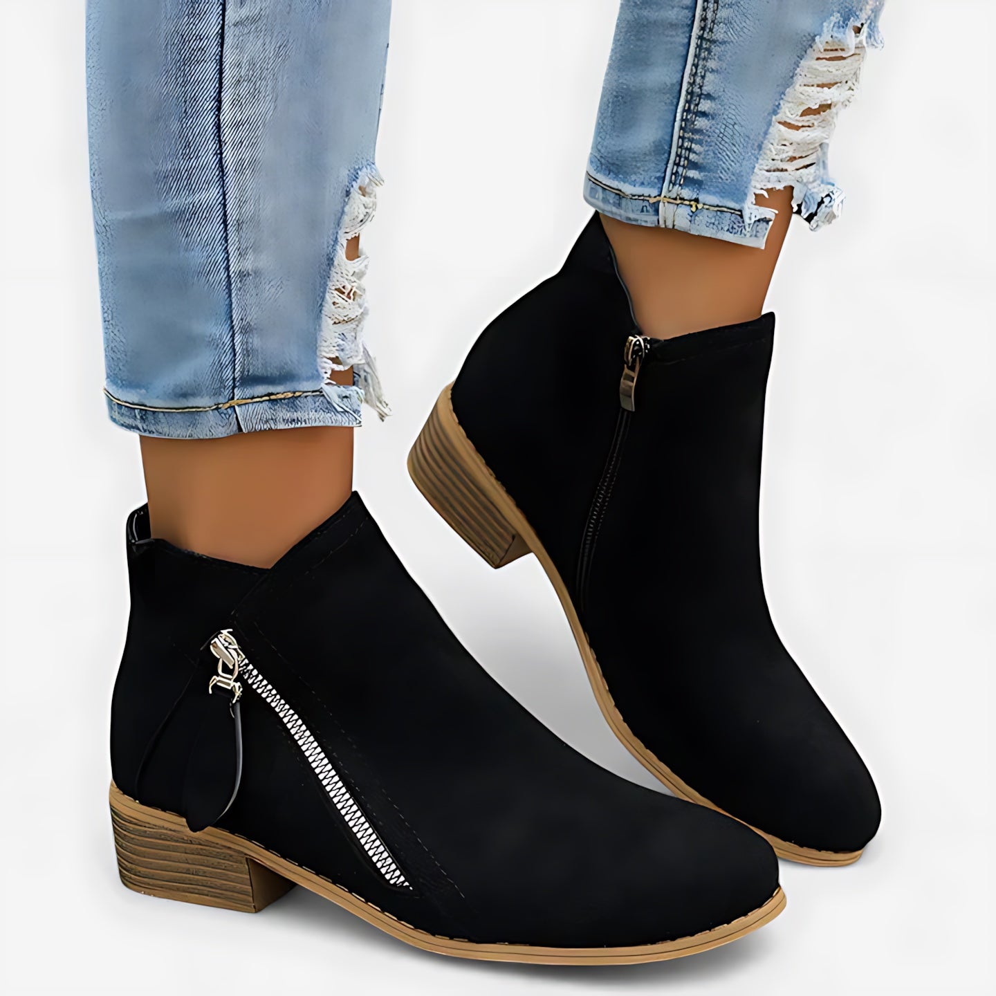Reagen – Suede Pointed Toe Side Zip Ankle Boots