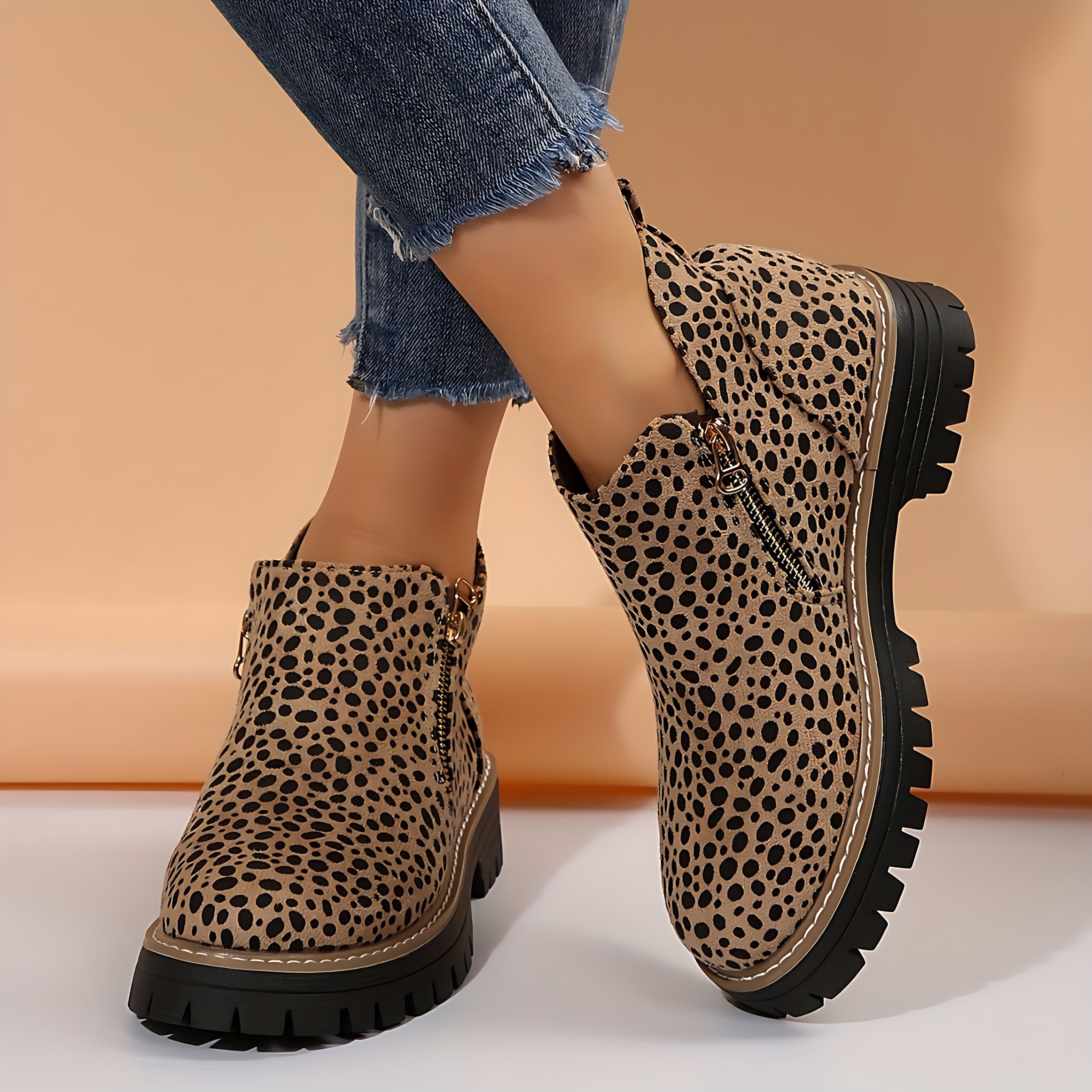 Rebecca – Leopard Print Lace Up Ankle Boots