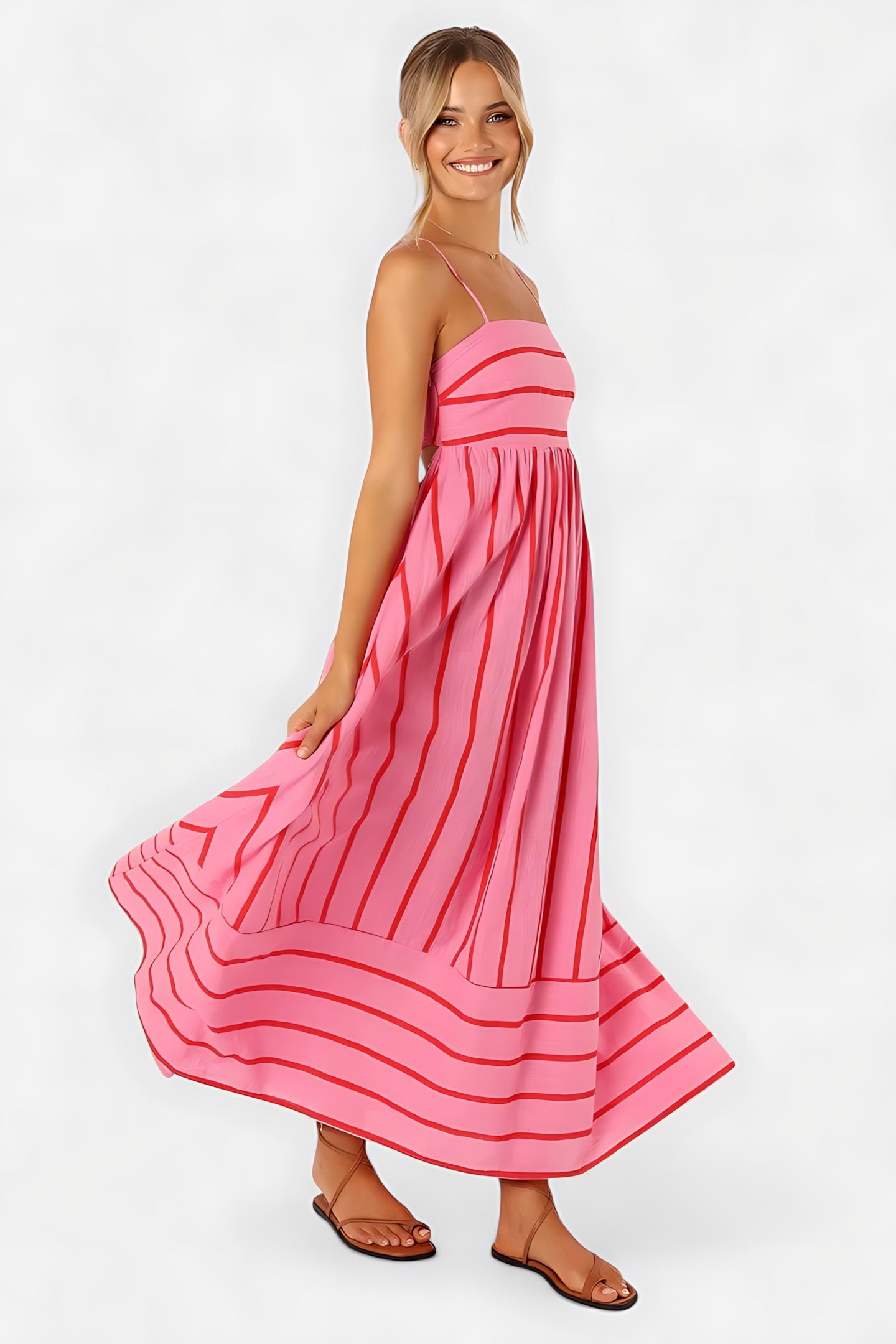 Rebecca – Striped Square Neck Summer Maxi Dress