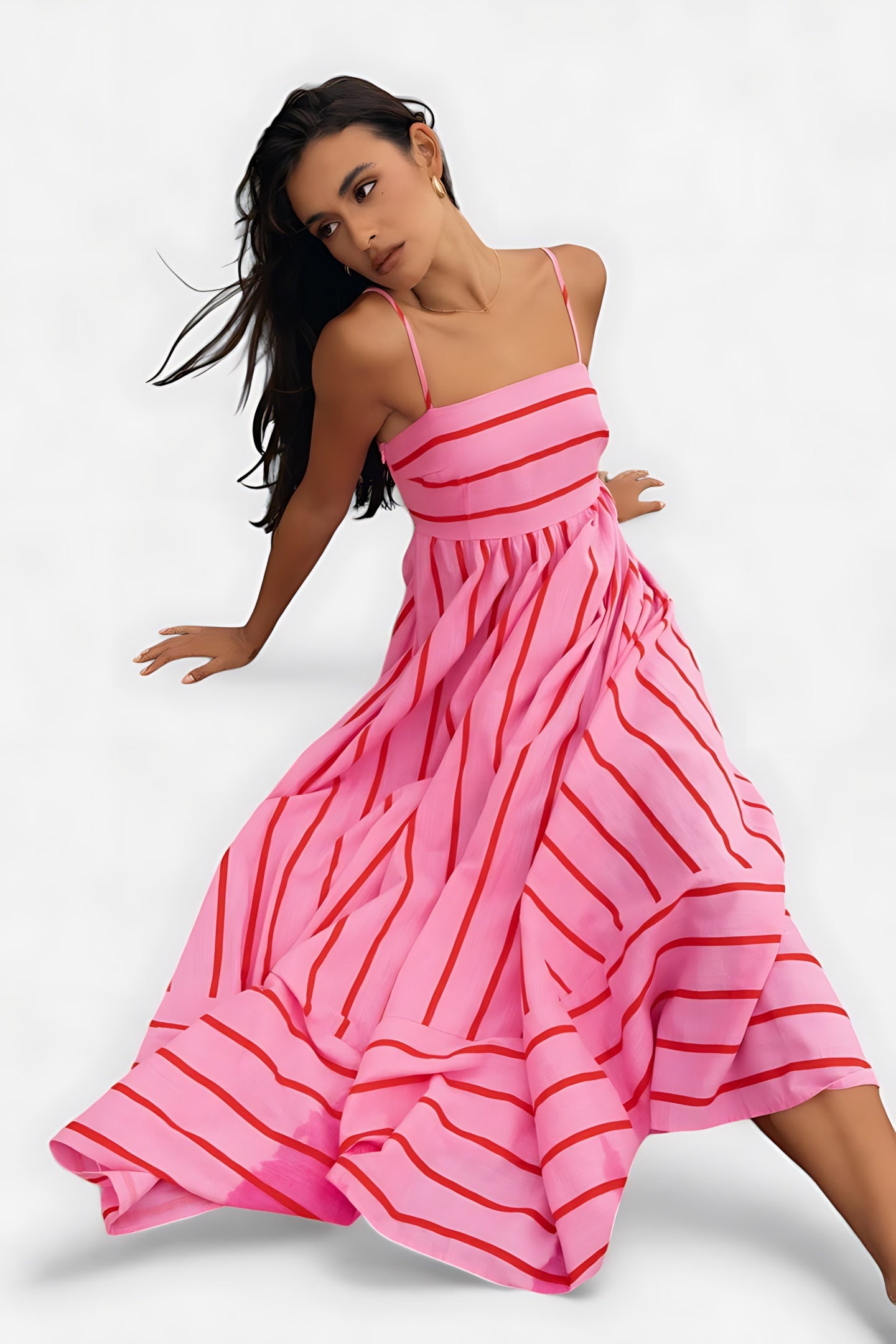 Rebecca – Striped Square Neck Summer Maxi Dress