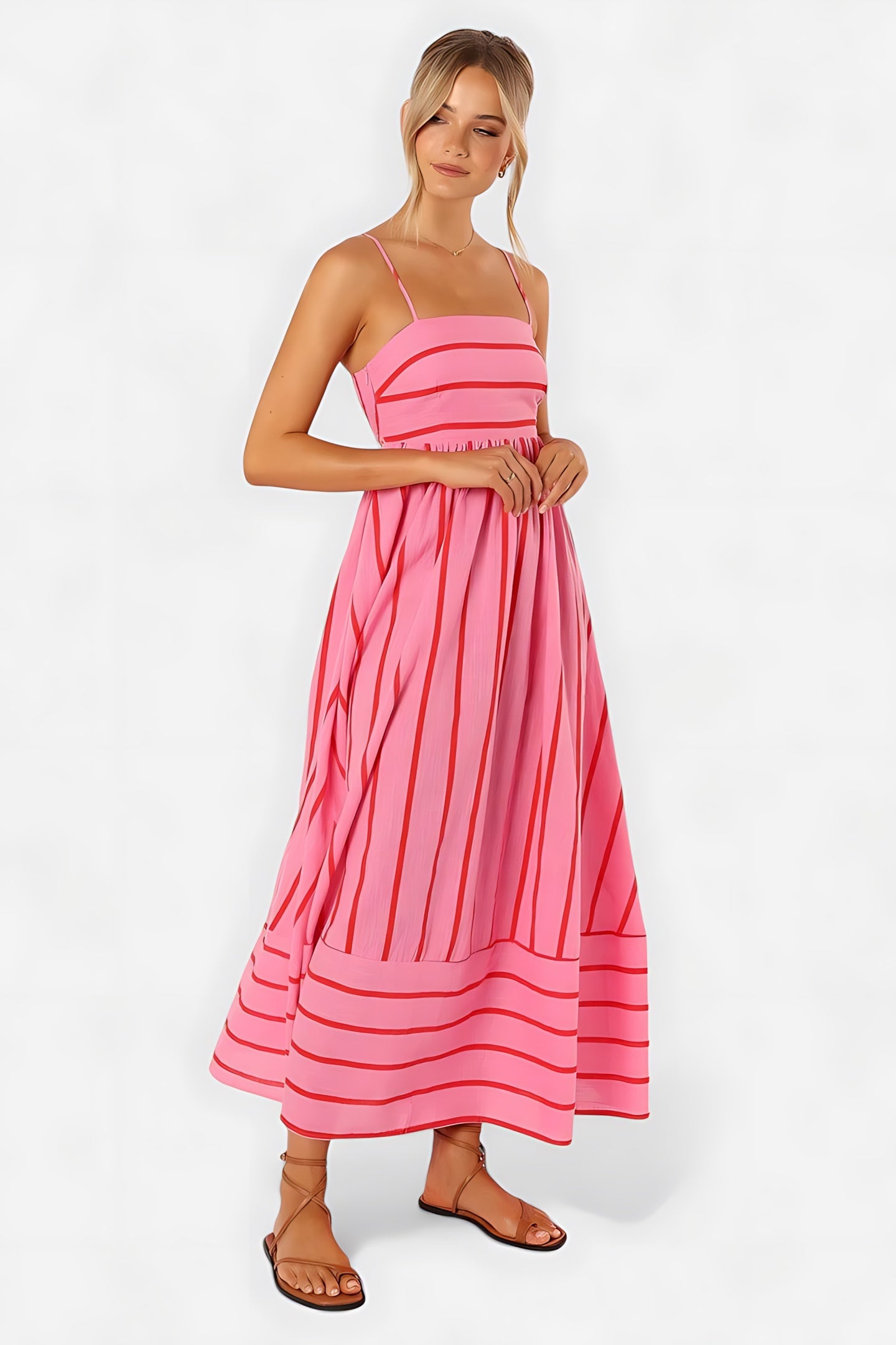 Rebecca – Striped Square Neck Summer Maxi Dress