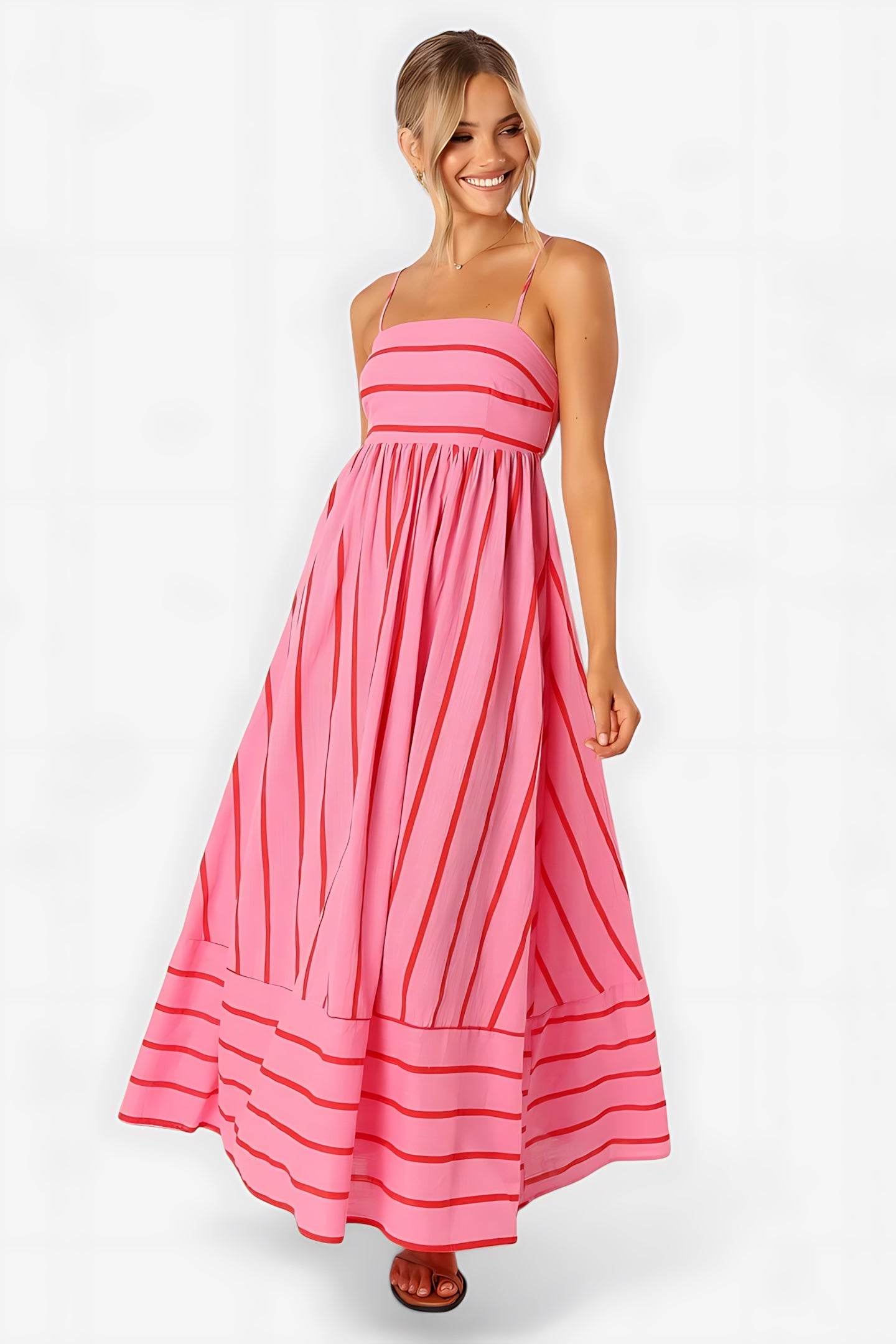 Rebecca – Striped Square Neck Summer Maxi Dress
